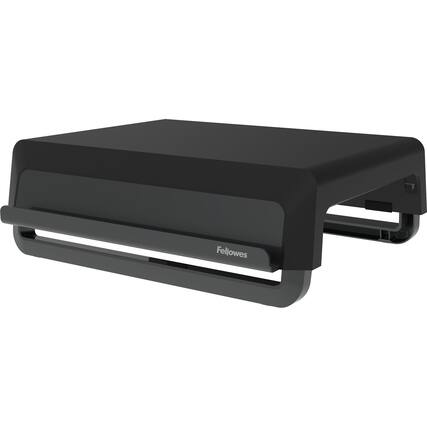 Front. Fellowes - Breyta Monitor Stand, 13.94" x 11.97" x 3.23" to 5.9", Black, Supports 33 lb - Black.