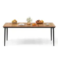 Costway 79" Outdoor Dining Table for 8 Acacia Wood Patio Table with 1.9" Umbrella Hole - Natural + Black - Front_Zoom