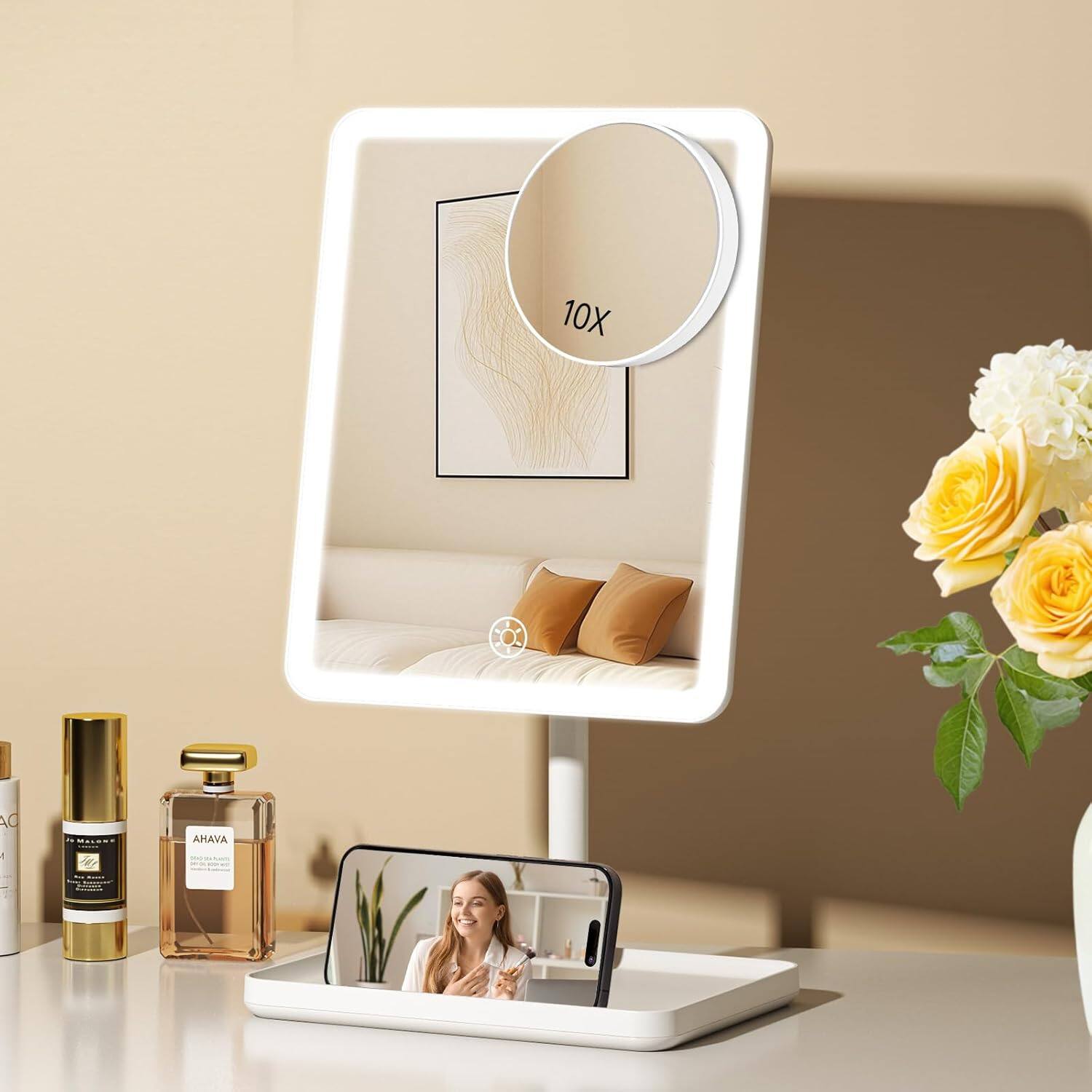 Stamp n Camp - FUNTOUCH Vanity Mirror with Lights, Makeup Mirror with Lights,Smart Touch with 3-Color Lighting,Dimmable - White