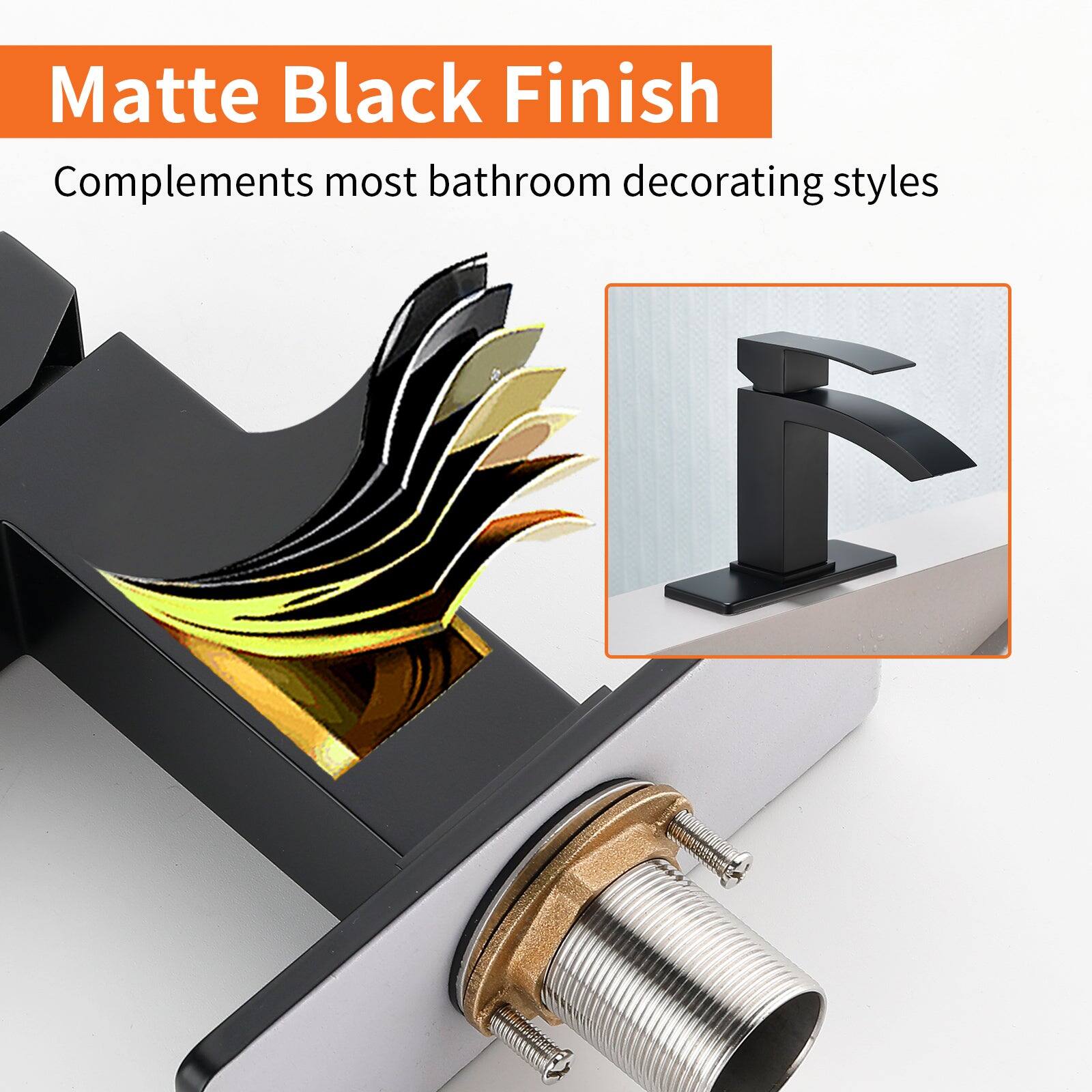 Matte Black Finish  
Complements most bathroom decorating styles