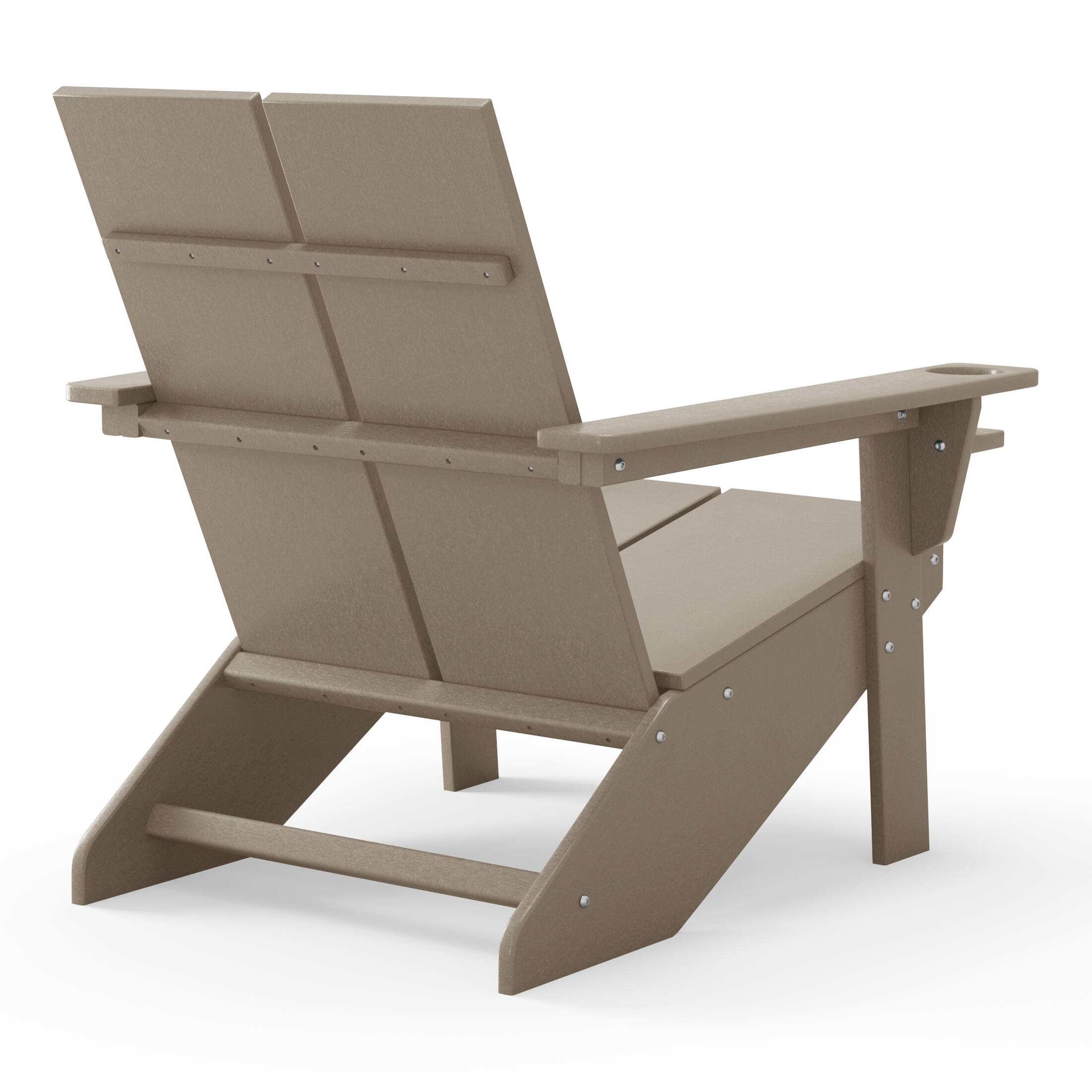 Back. WestinTrends - WestinTrends Riviera Outdoor HDPE Modern Adirondack Chair with Cup Holder - Weathered Wood.