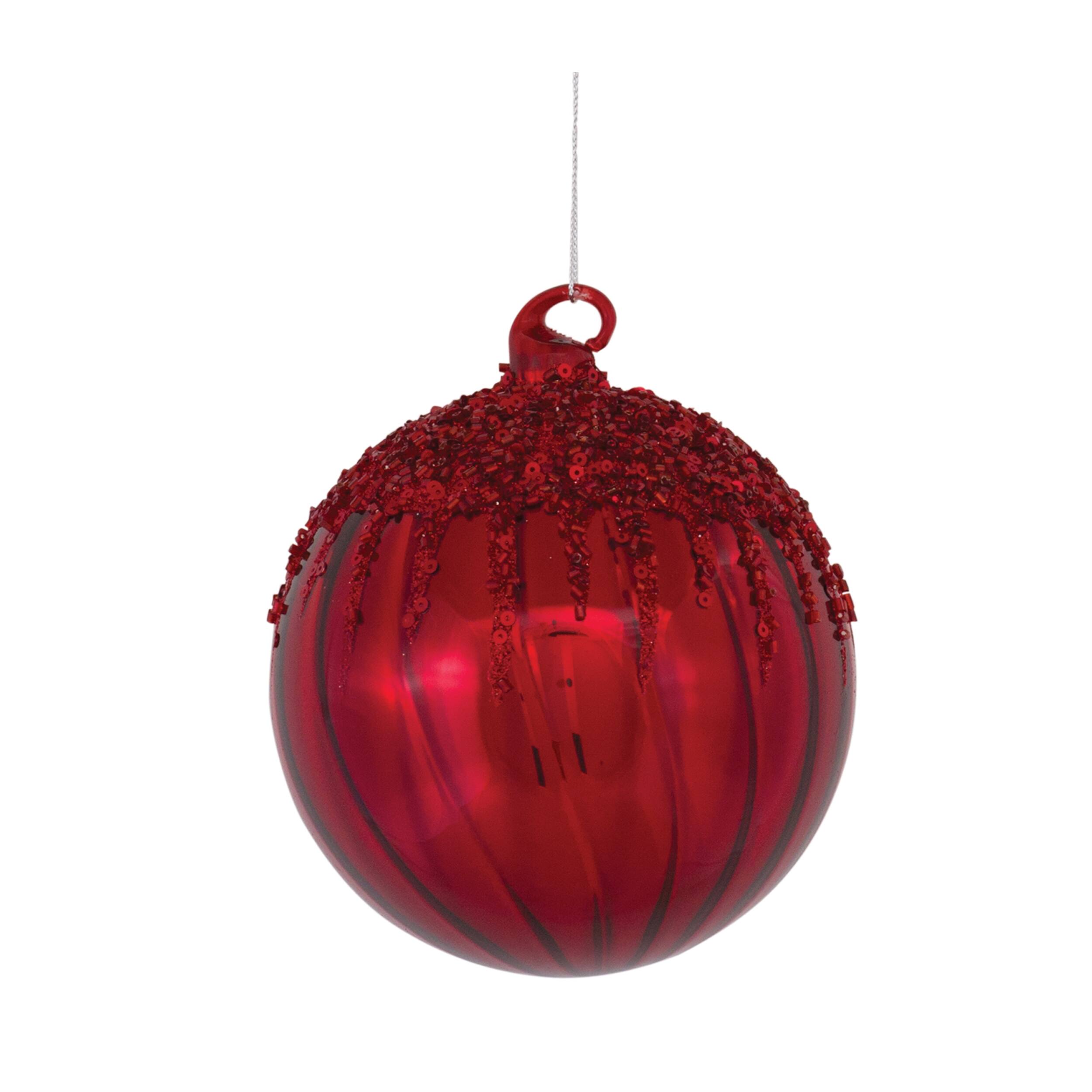 Left. BreeBe - Sequined Glass Ornament (Set of 4) - Red.