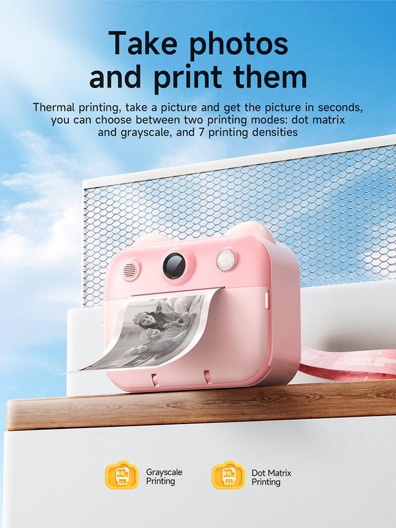 Take photos and print them

Thermal printing, take a picture and get the picture in seconds, you can choose between two printing modes: dot matrix and grayscale, and 7 printing densities

Grayscale Printing

Dot Matrix Printing