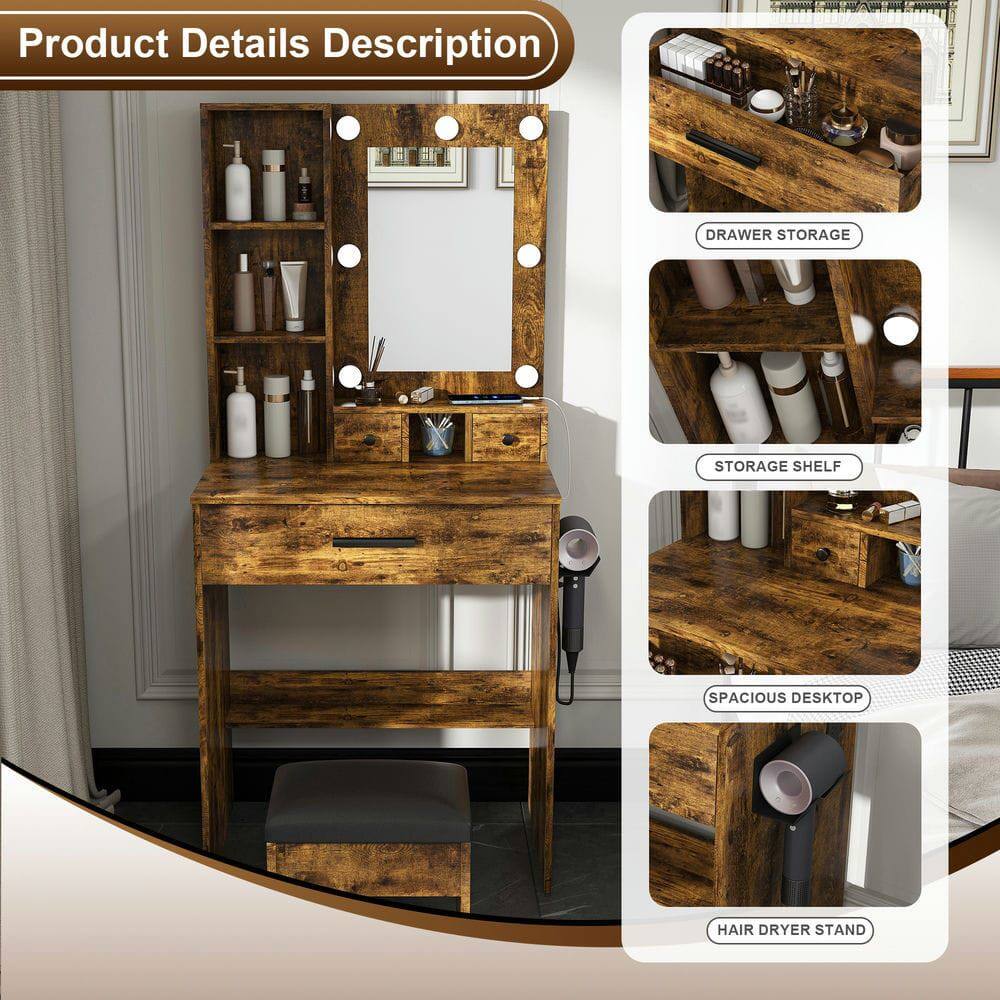 Product Details Description

- DRAWER STORAGE
- STORAGE SHELF
- SPACIOUS DESKTOP
- HAIR DRYER STAND