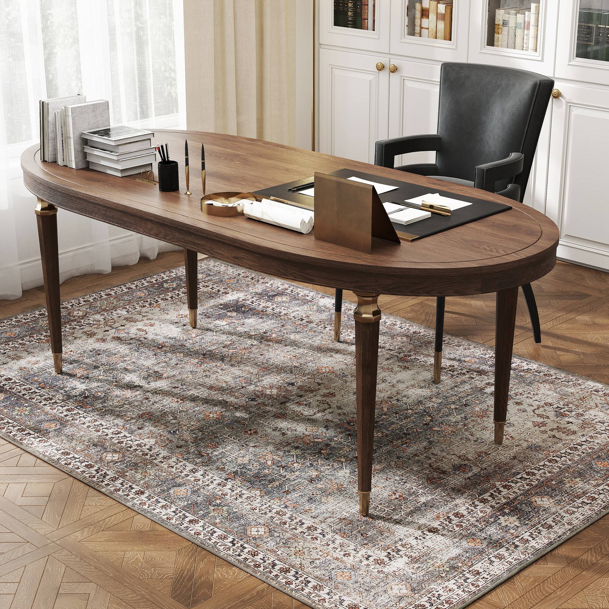 Alt View 8. Homcom - Area Rug 4x6, Machine Washable Non-Slip Traditional Floor Cover, Dark Mixed-Brown - Dark Mixed Brown.