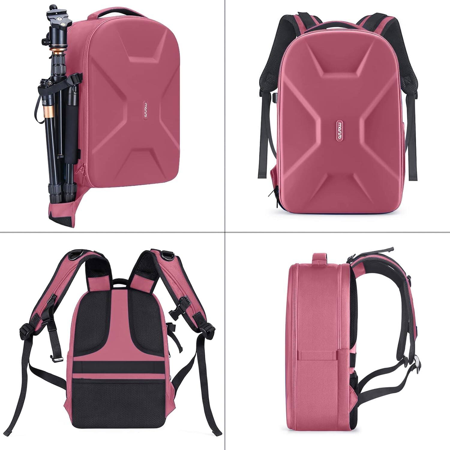 Alt View 1. mosiso - Camera Backpack 15-16 inch Waterproof Hardshell Camera Bag with Tripod Holder&Laptop Compartment - Dusty Rose.