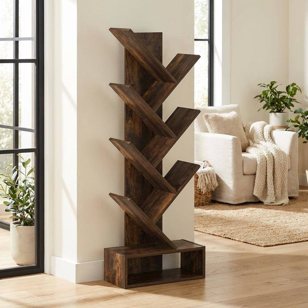 Left. FurniFact - Wooden bookcase with open shelving for modern living spaces - Amber Pine.