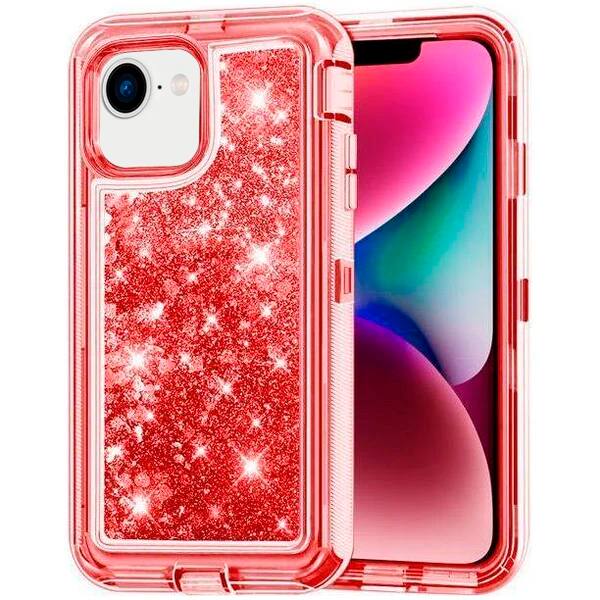 Entronix - Liquid Glitter Case for iPhone 16E - Heavy Duty Triple-Layer Protection - Red