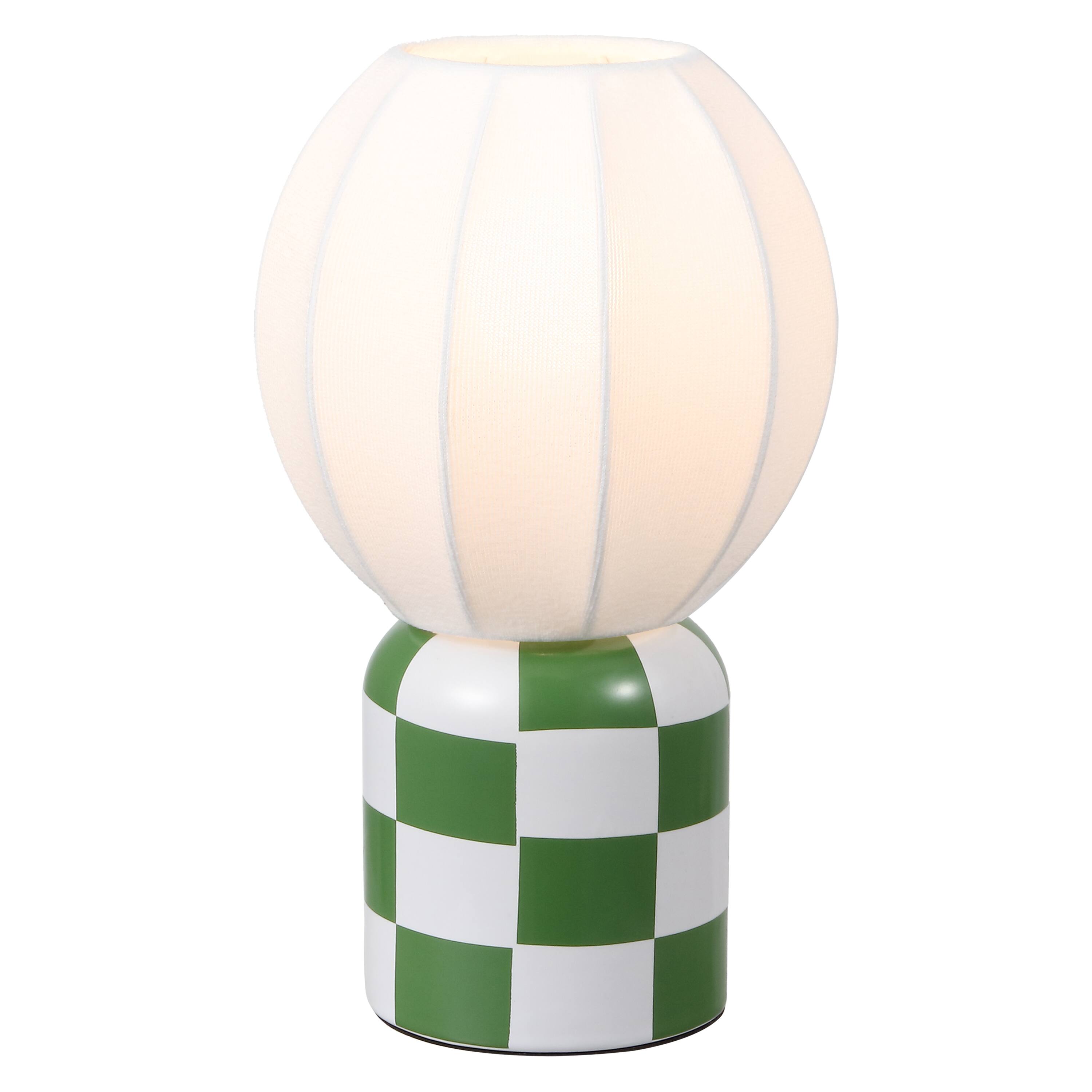 Jonathan Y - Valarie 10.3 in. Contemporary Checkerboard Ceramic with Ribbed Cocoon Globe Shade LED Mini Table Lamp - Green/White