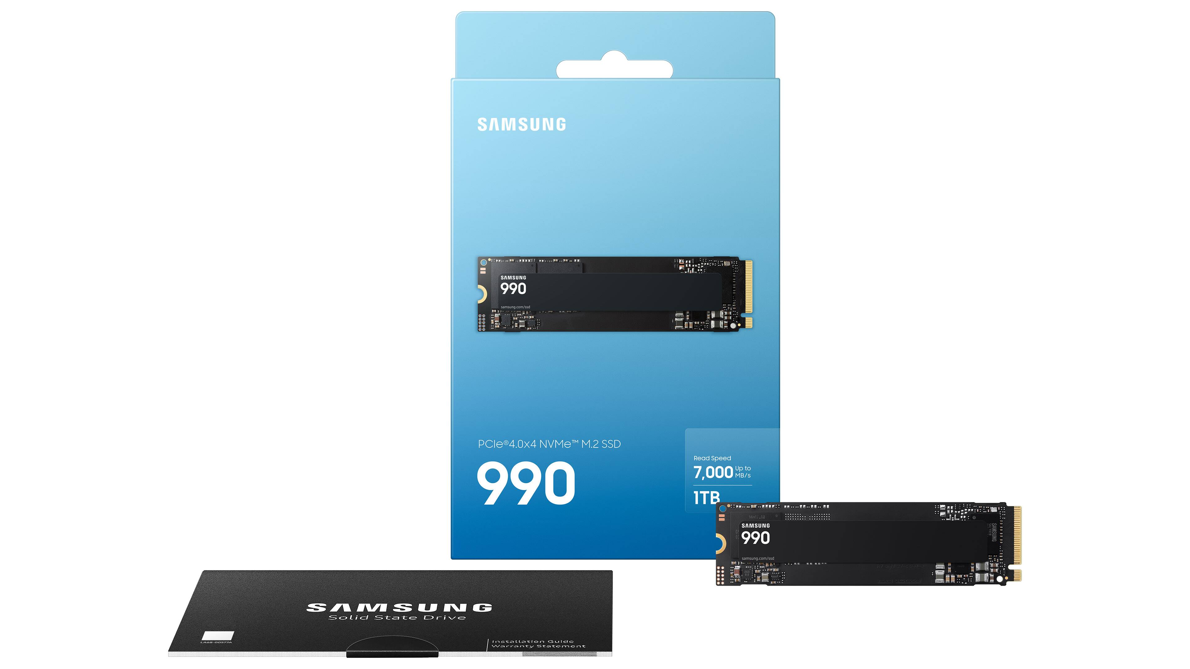 SAMSUNG 990 PCIe*4.0x4 NVMe M2 SSD 1TB  
Read Speed Up to 7,000 MB/s  
SAMSUNG 990 Solid State Drive