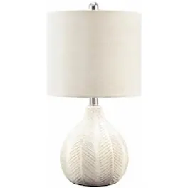 Luckbyte - Casual Ceramic Table Lamp with Drum Fabric Shade, Transparent White Glaze, Off White Accent Lamp for Home Decor