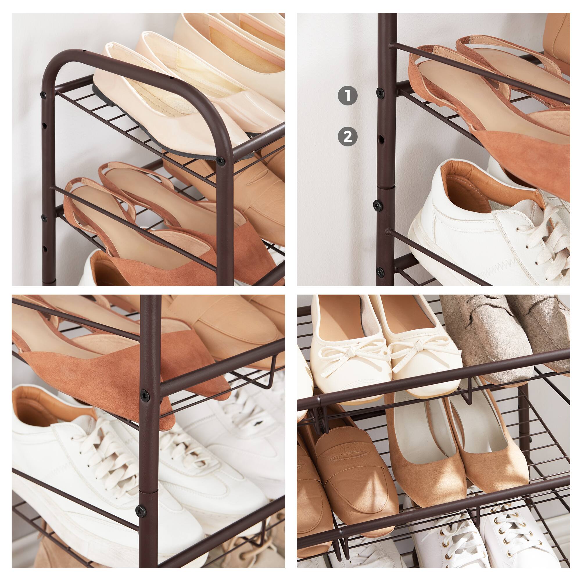 Alt View 5. Songmics Home - Shoe Rack, 3 Tier Shoe Organizer for Closet, Holds up to 12 Pairs of Shoes, Shoe Rack for Front Door Entrance - Bronze.