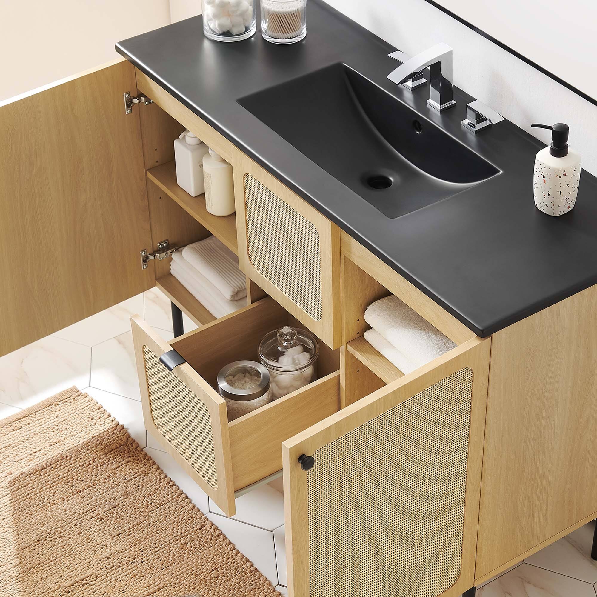 Alt View 1. Modway - Chaucer Bathroom Vanity with Black Basin Included by Modway - Oak Black.