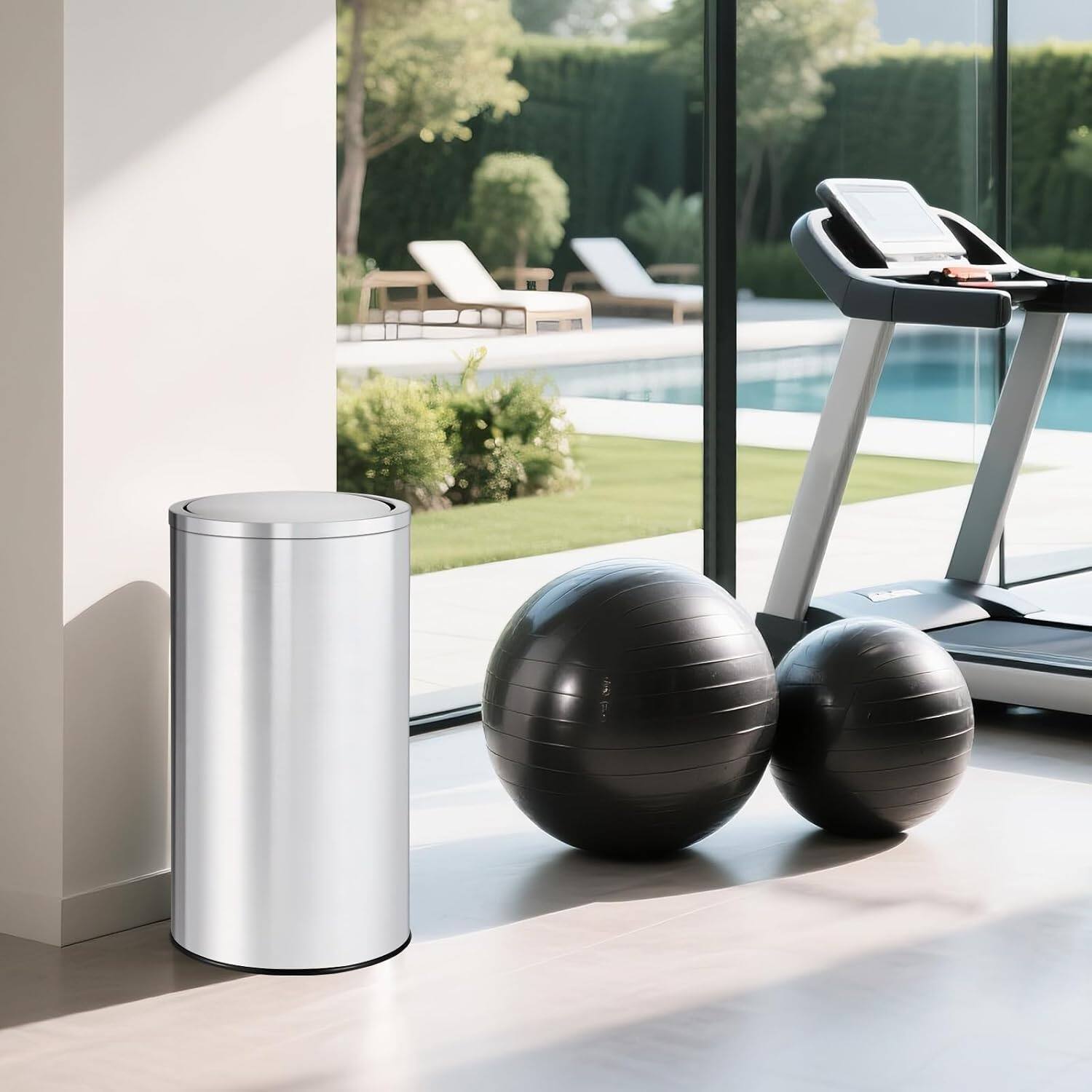 Alt View 2. Homhougo - 18.5 gal Stainless Steel Trash Can, 70 L Kitchen Garbage Can with Flipping Lid & Removable Inner Bucket - Silver.