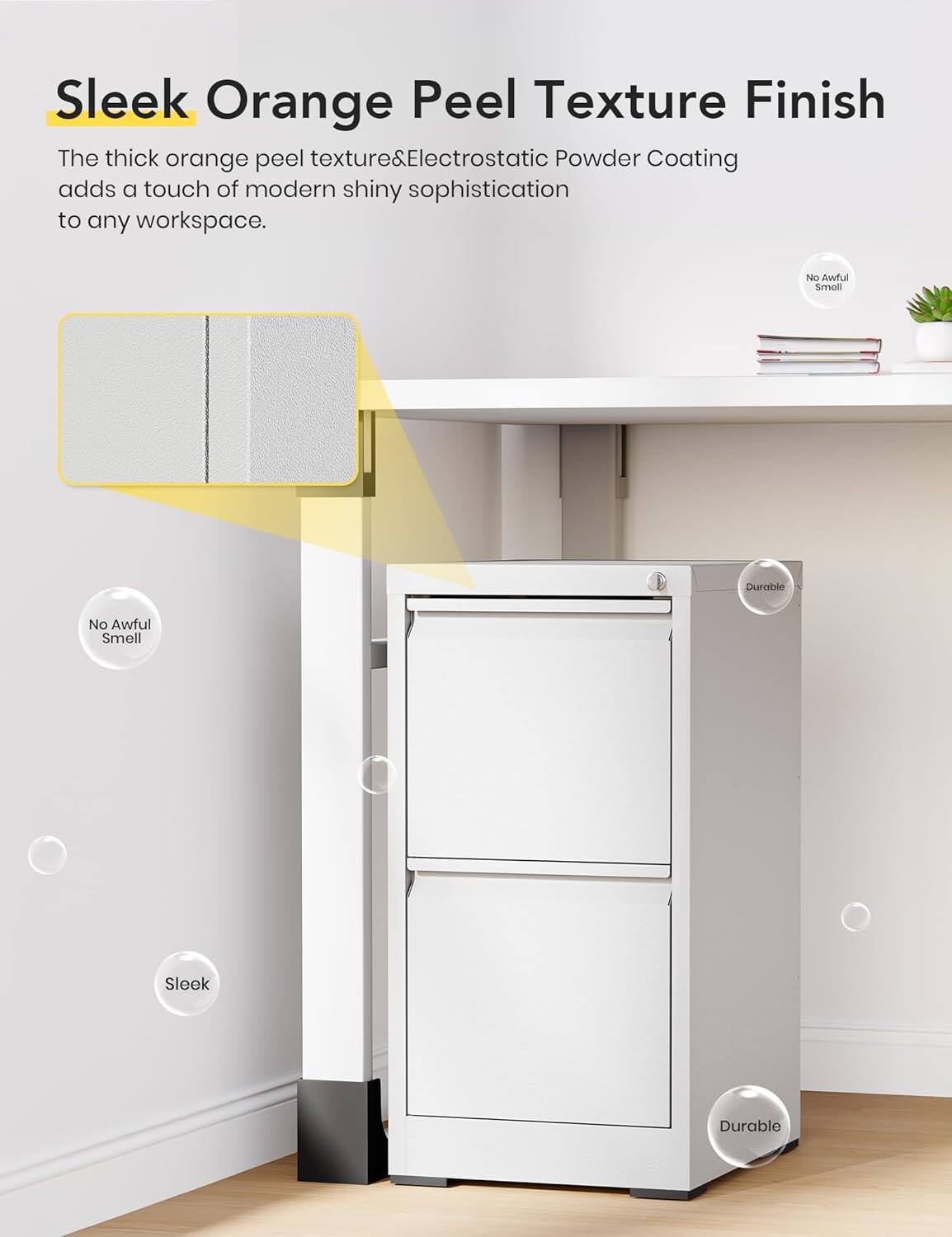 Sleek Orange Peel Texture Finish

The thick orange peel texture & Electrostatic Powder Coating adds a touch of modern shiny sophistication to any workspace.

- Sleek
- Durable
- No Awful Smell