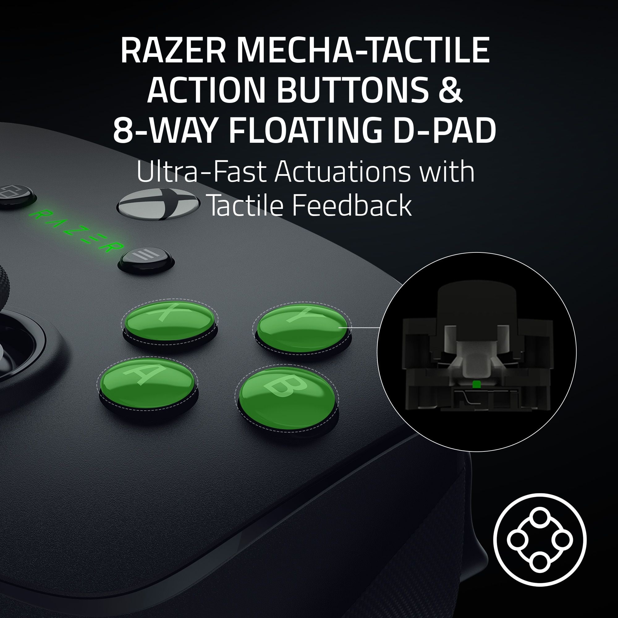 RAZER MECHA-TACTILE ACTION BUTTONS & 8-WAY FLOATING D-PAD: Ultra-Fast Actuations with Tactile Feedback