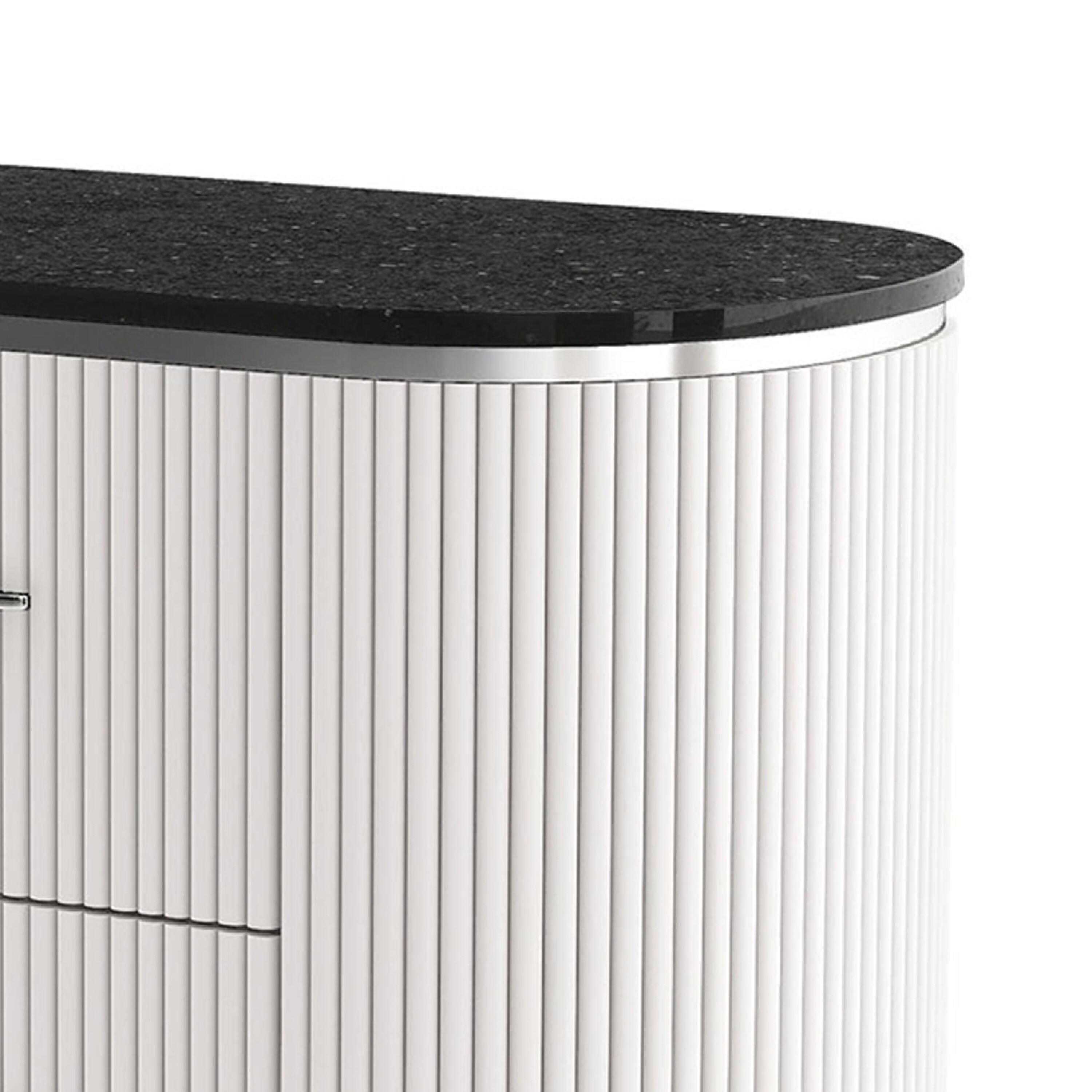 Alt View 2. Manhattan Lane - Alda Nightstand w 2 Drawers, Black Stone Top - Silver.