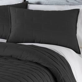 Hivvago - Twin/Twin XL Modern Brick Stitch Microfiber Reversible 2 Piece Quilt Set - Black