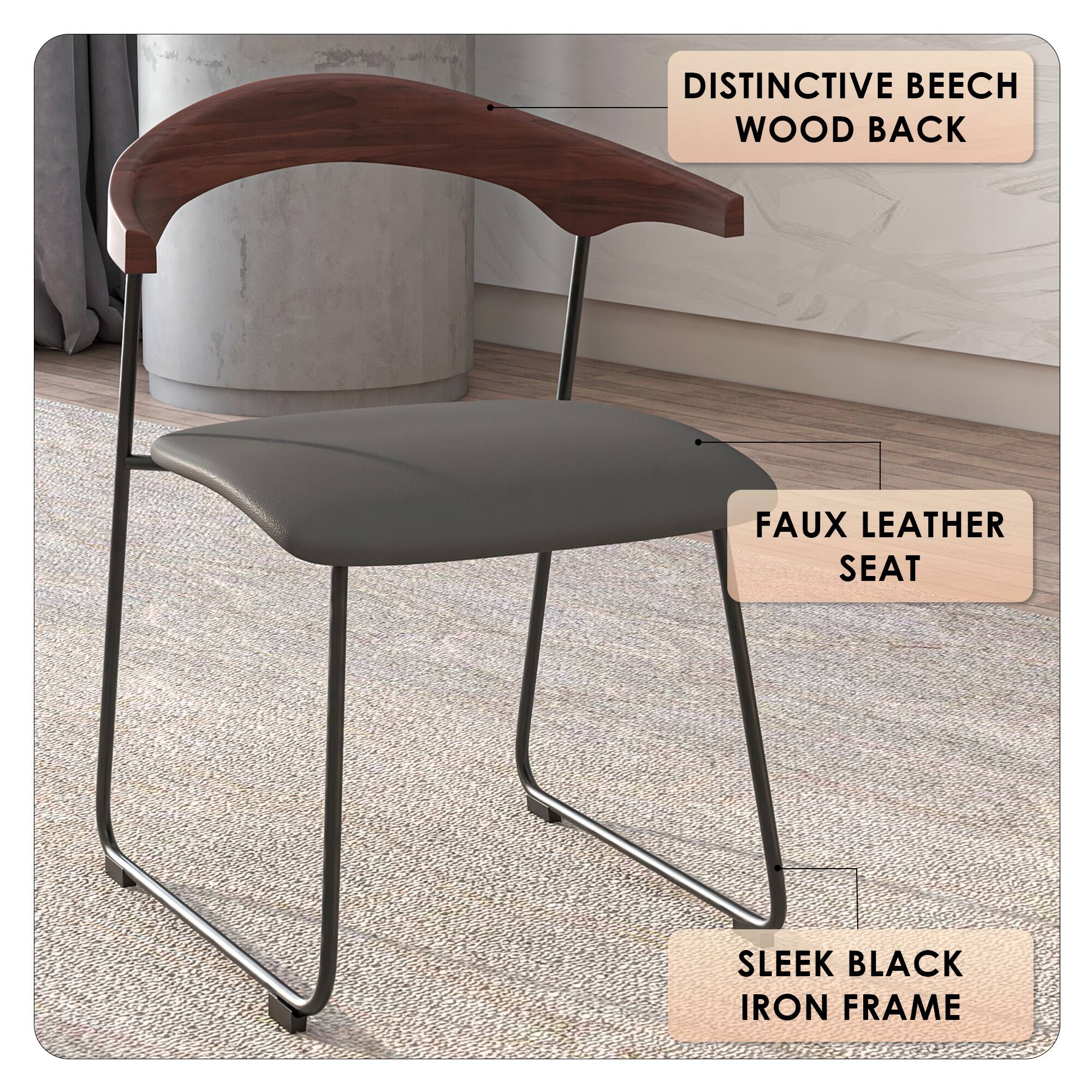 DISTINCTIVE BEECH WOOD BACK  
FAUX LEATHER SEAT  
SLEEK BLACK IRON FRAME