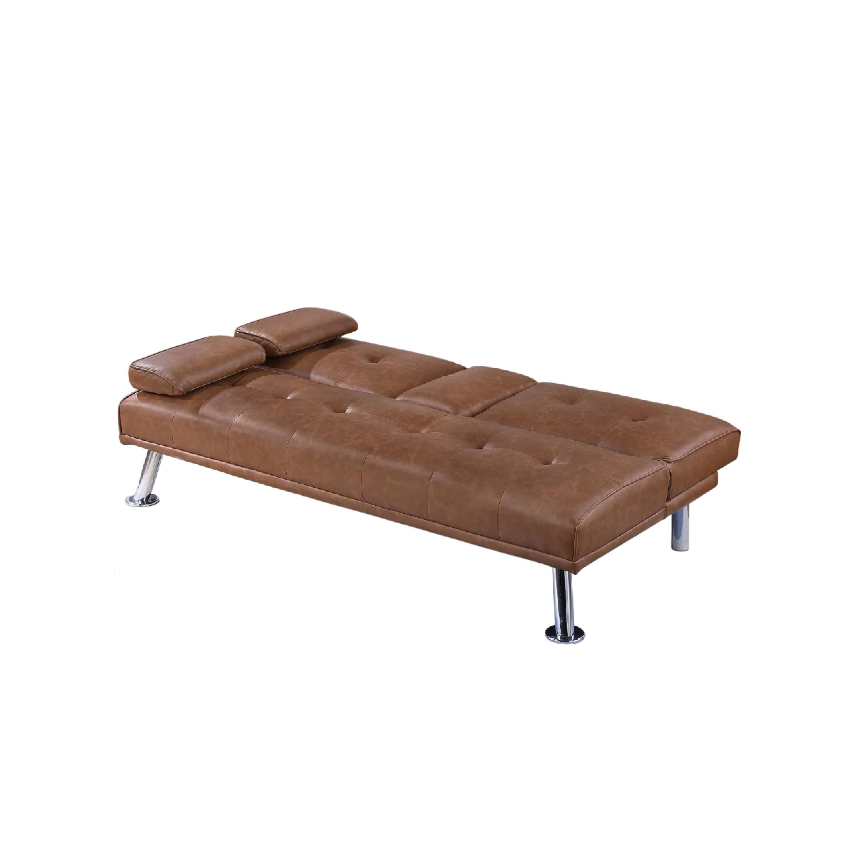 Alt View 2. Manhattan Lane - Gary Convertible Sofa with Fold-Down Table, Metal, Faux Leather - Brown, Chrome.