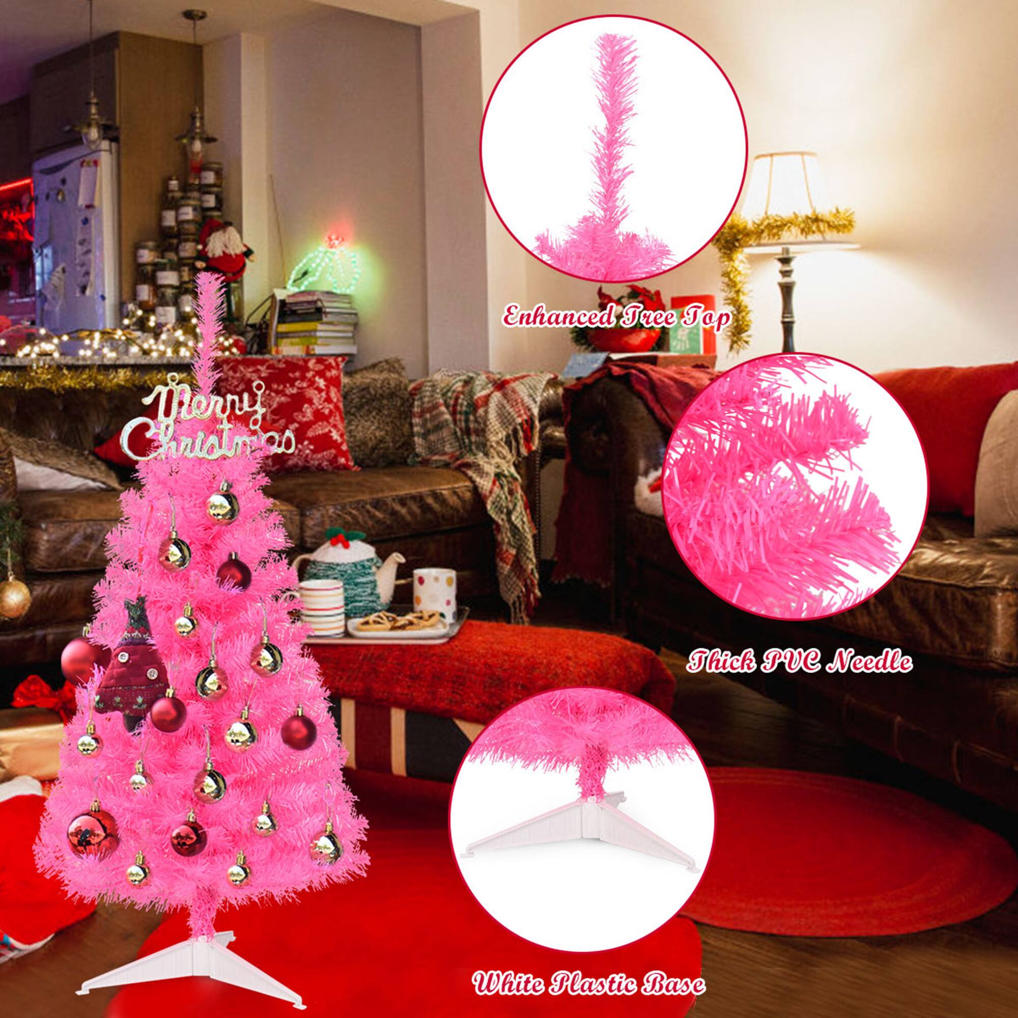Merry Christmas

Enhanced Tree Top

Thick PVC Needle

White Plastic Base