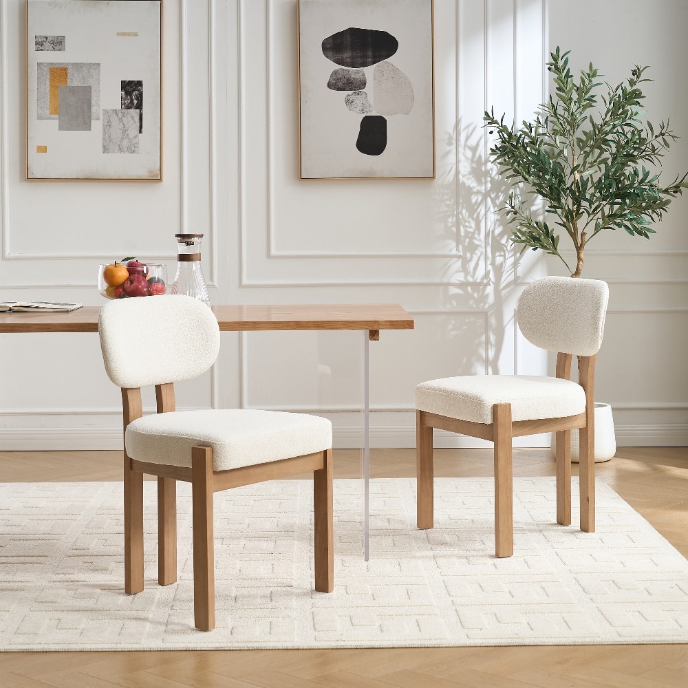 Loheer - Wooden Dining Chairs Set of 2 Modern Fabric Upholstered Farmhouse Kitchen Chairs - Beige price history on PriceWatchPro