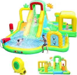 Winado - Inflatable Water Slide for Kids Fruit Tropical Watermelon & Pineapple Theme Inflatable Water Park with Shaded Splash Poo