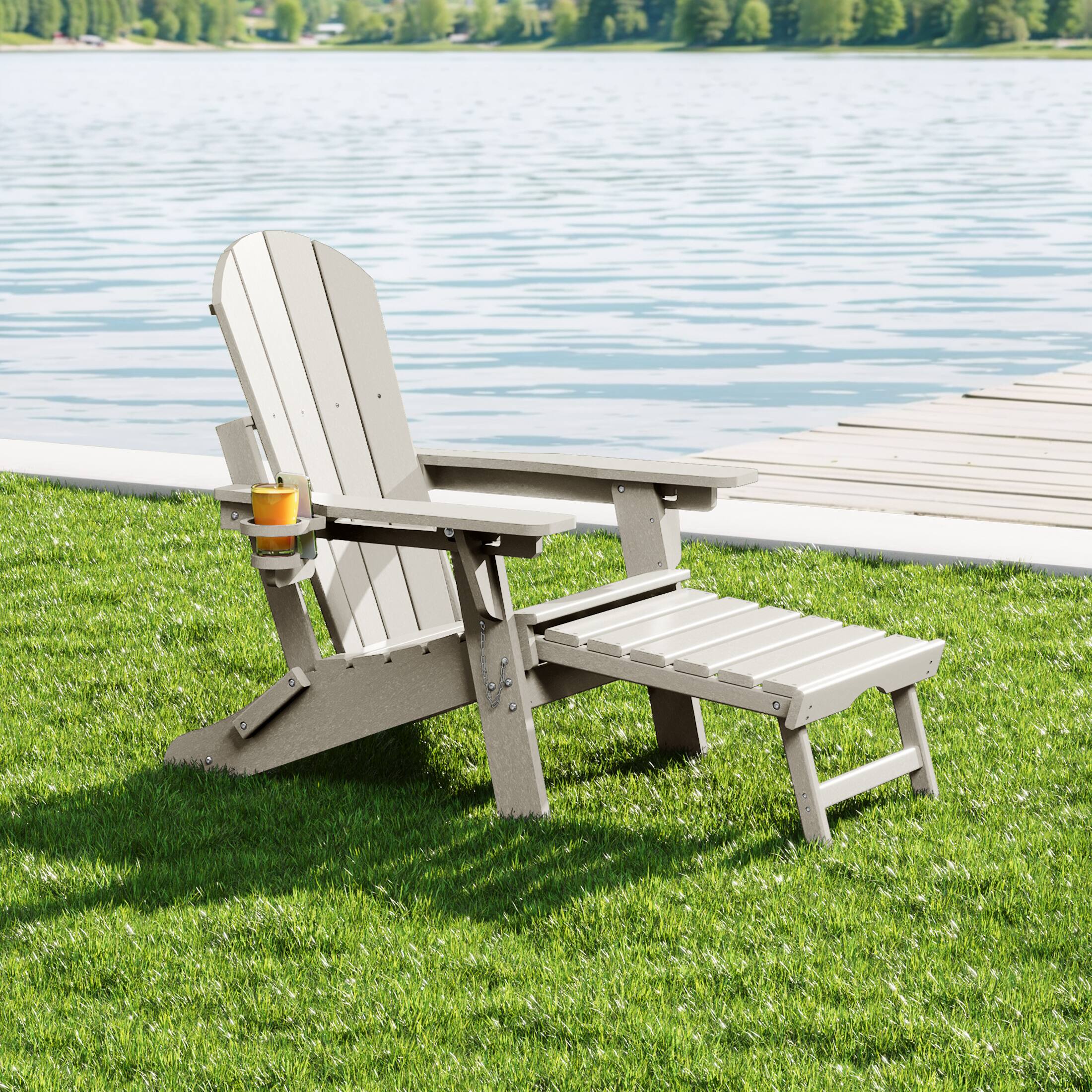 Angle. WestinTrends - WestinTrends Malibu Folding Adjustable Adirondack Chair with Retractable Ottoman and Cup Holder - Sand.