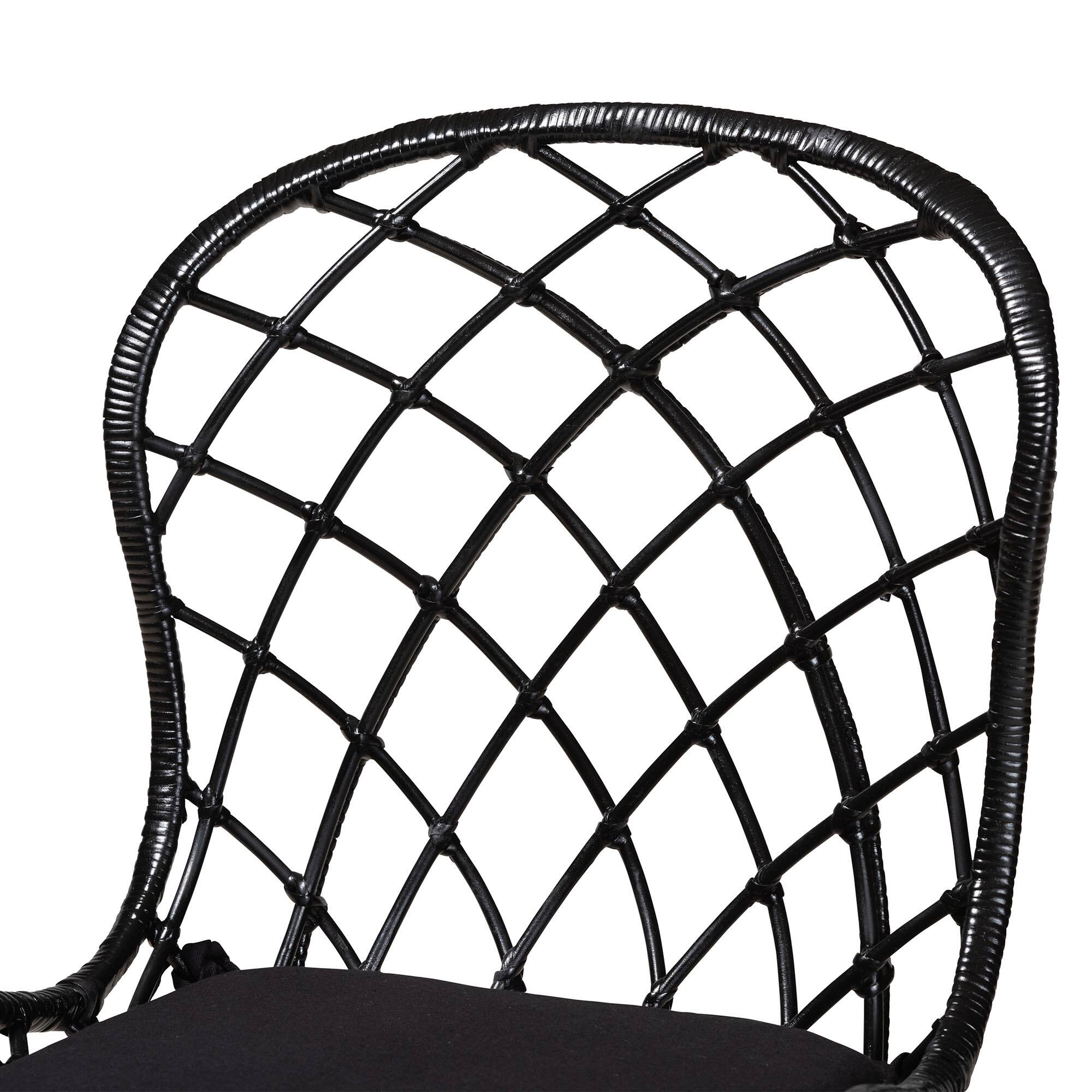 Back. bali & pari - Sabelle Modern Bohemian Finished Rattan and Metal 2-Piece Dining Chair Set - Black.