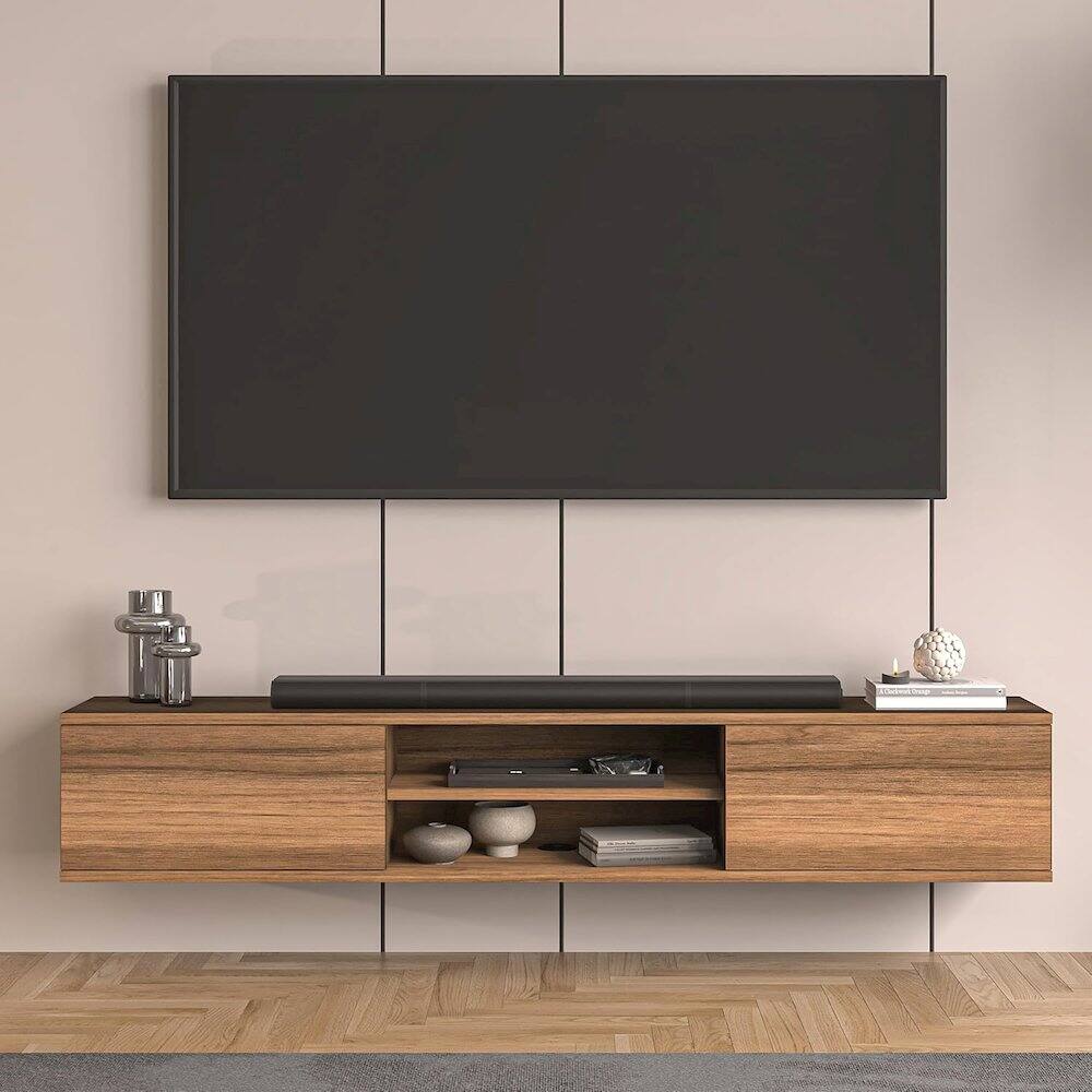 Alt View 1. Atelier Mobili - Floating TV Stand for 75 Inch TVs, Modern Entertainment Center - Brown.