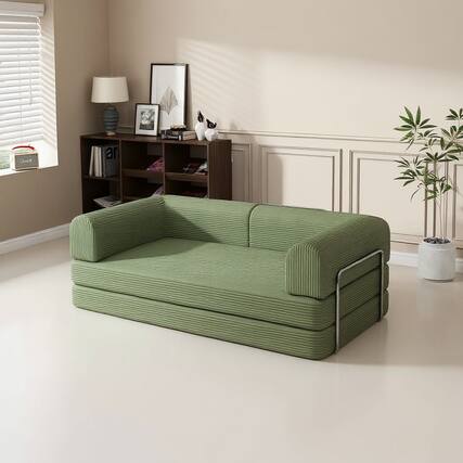 Front. Acekool - Convertible Corduroy Sleeper Sofa Bed, with Fixed-Shape Frame - Dark Green.