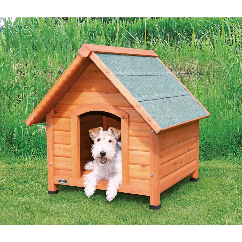 Angle. TRIXIE - Cottage Weatherproof Outdoor Wooden Dog House Raised Floor for Small Dogs - Brown.