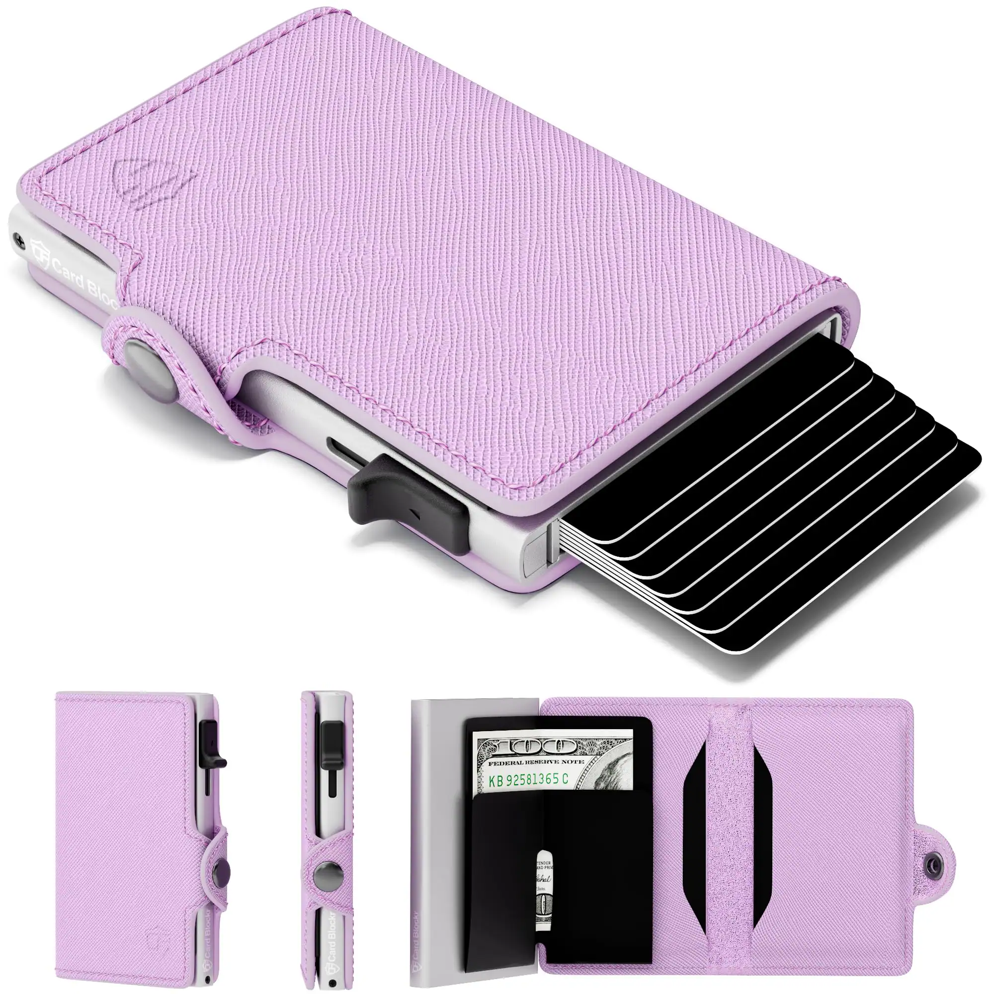 Front. Jadie Link - Small Rfid Wallet Women Slim Compact Travel Blocking Credit Card Holder Womens Smart Pop Minimalist Case Capacity 6-10 - Saffiano Light Pink.