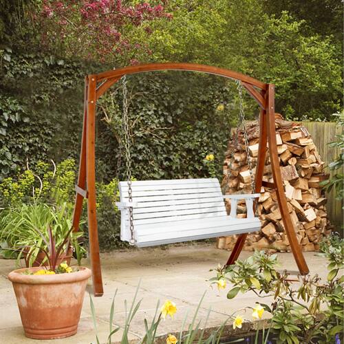 Alt View 6. Winado - 4 FT Patio Wooden Porch Swing, Heavy Duty 880 LBS Swing Chair Bench, with Hanging Chains for Outdoor Courtyard Garden - White.