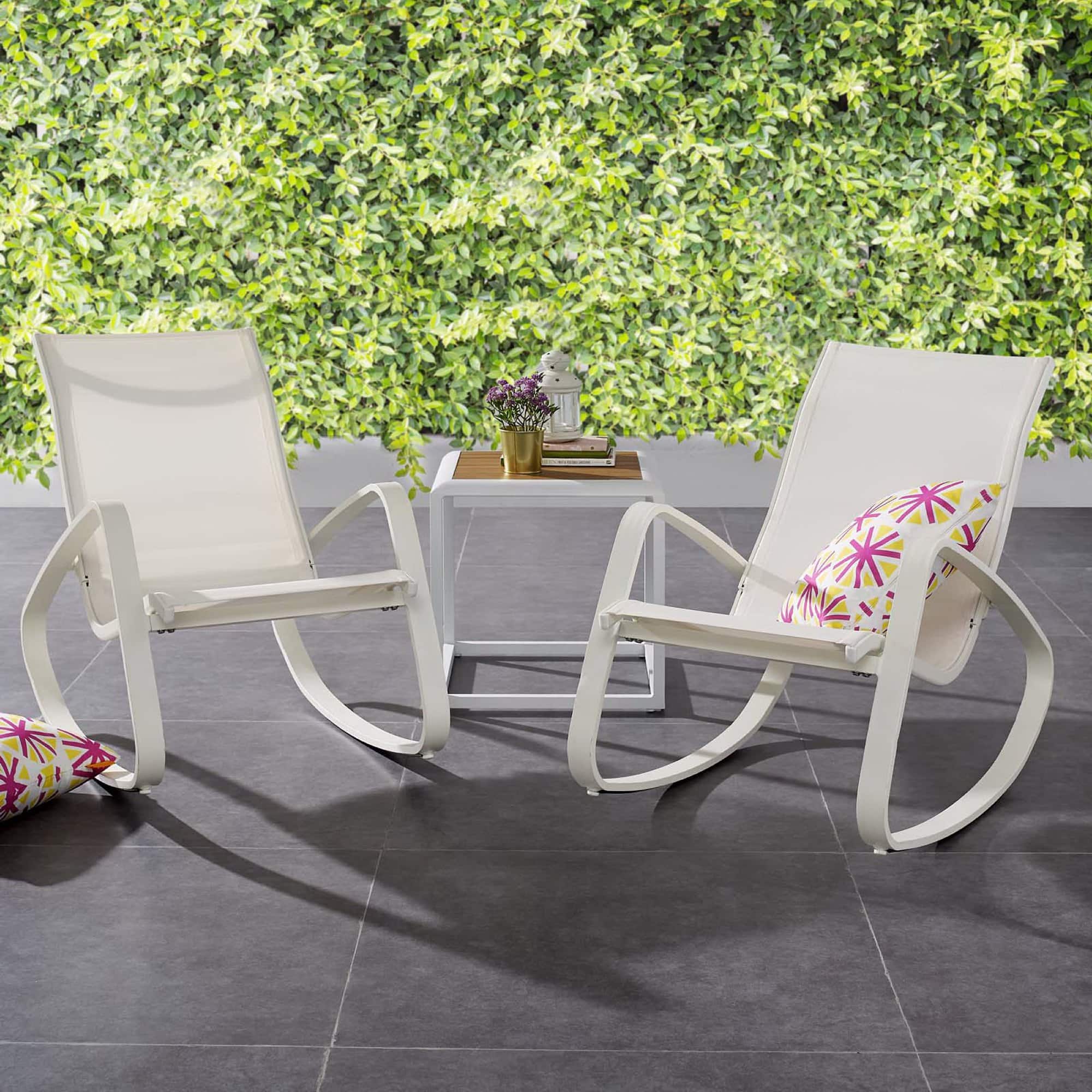 Photos - Garden Furniture Modway Traveler Outdoor Patio Mesh Sling Rocking Lounge Chair Set of 2 by  - White White EEI-3180-WHI-WHI-SET 
