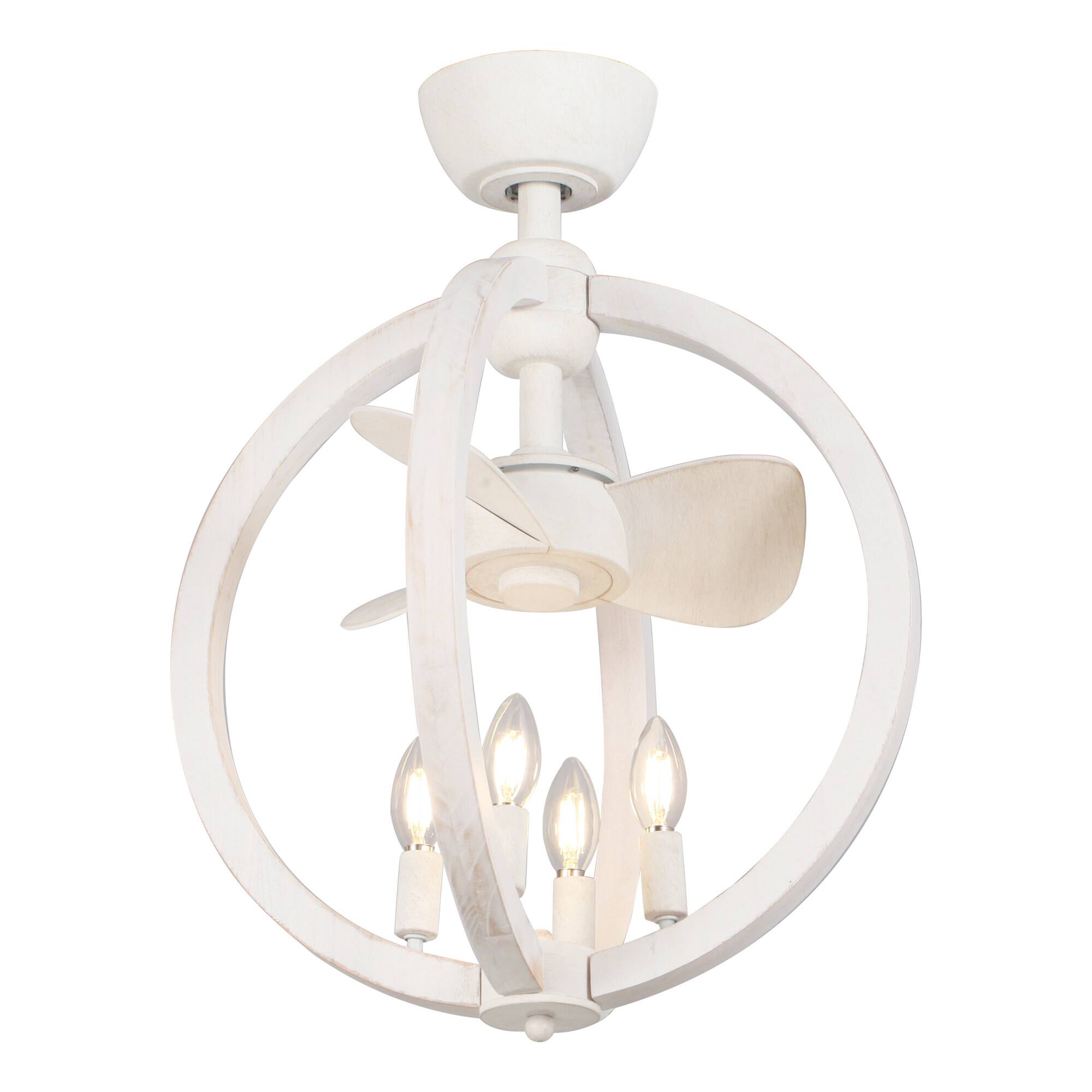 Alt View 1. Parrot Uncle - 18.4" Farmhouse White Wooden Globe Bobo Fandelier Ceiling Fan with Remote - White.