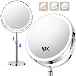 Pacoar Cade - Large Makeup Mirrror Height Lighted Mirror Double Sided /Magnifying Bathroom ° Rotation Ring Color Lights - Chrome