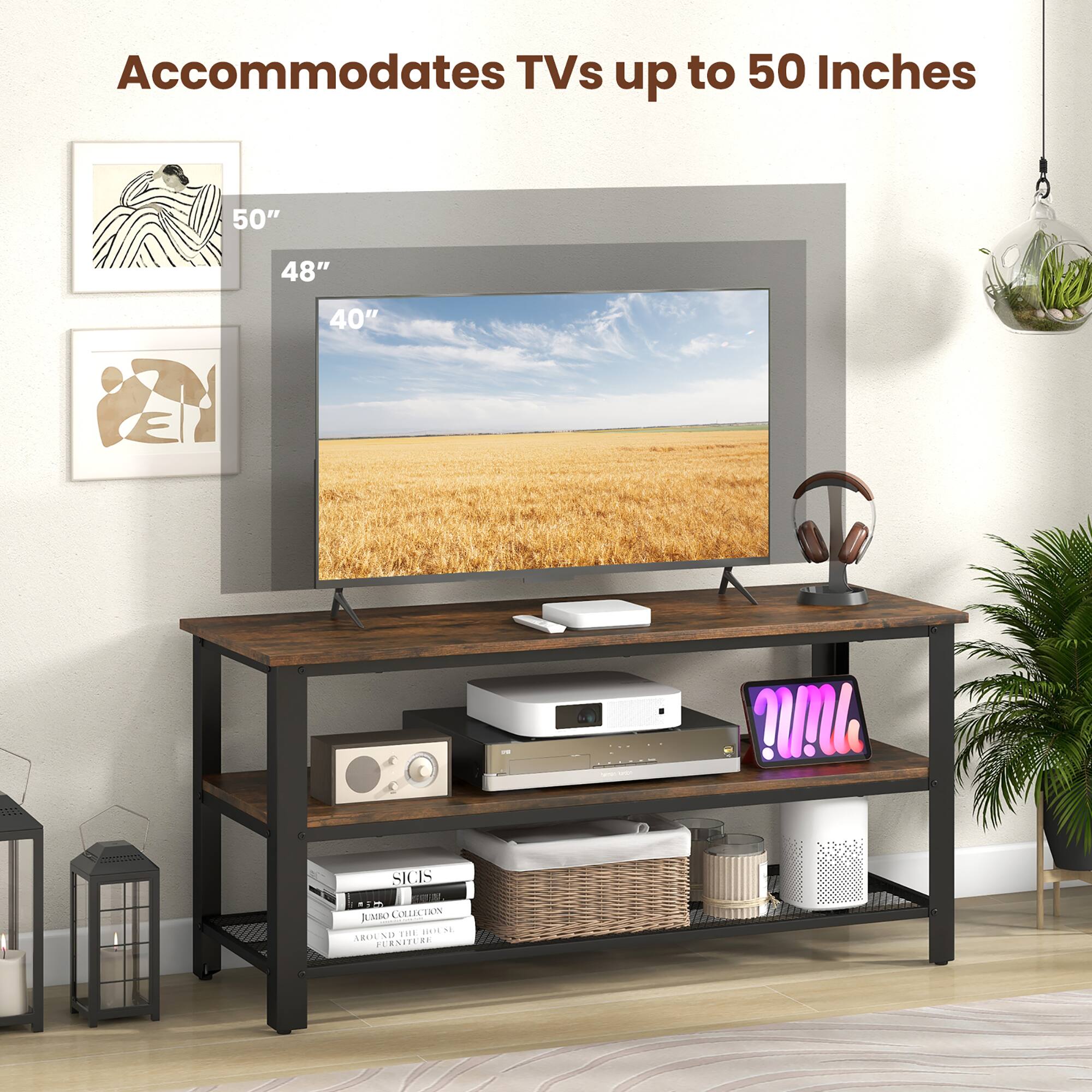 Accommodates TVs up to 50 Inches, 50", 48", 40"