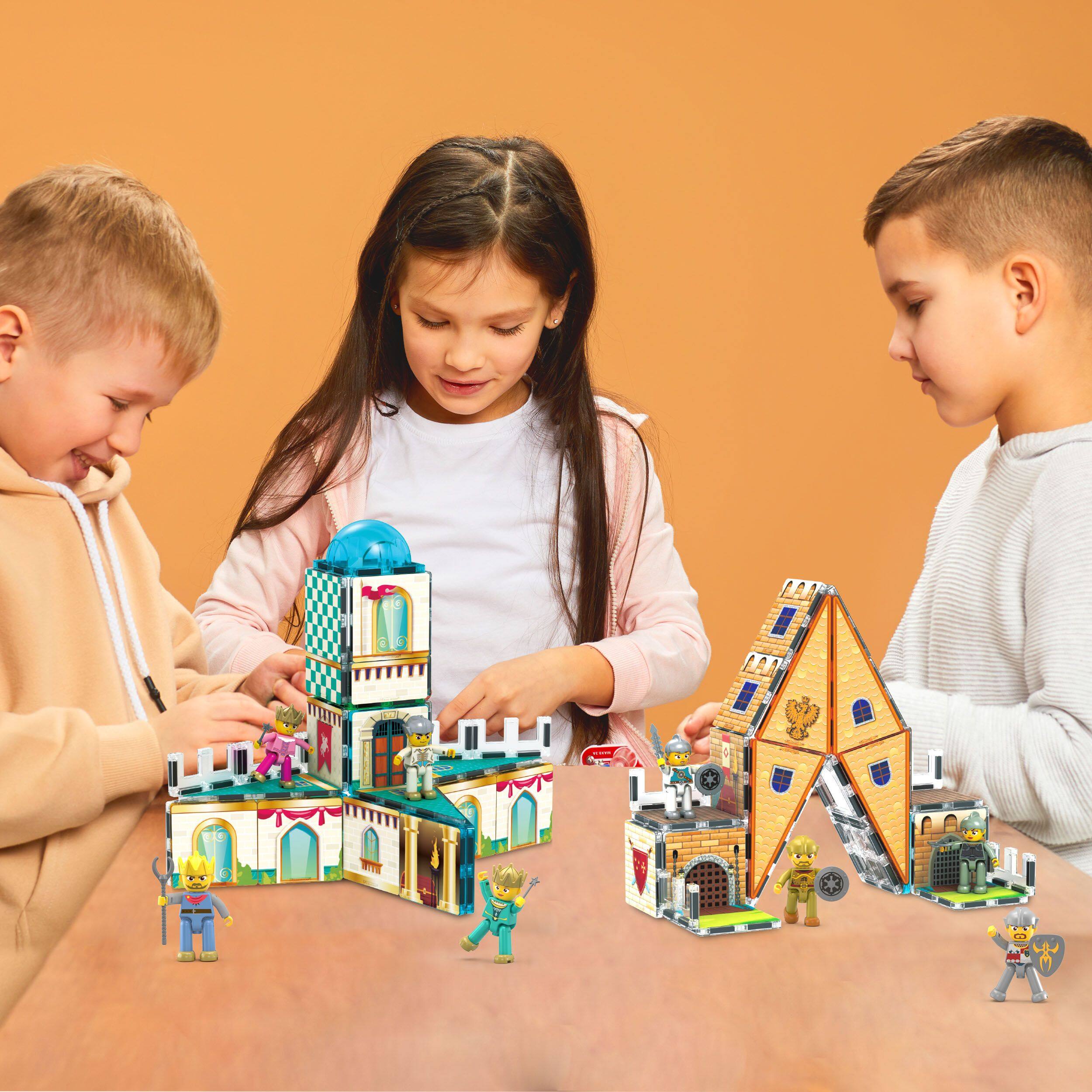 Alt View 4. PicassoTiles - PicassoTiles 70 PC Medieval Castle Themed, Magnetic Tiles, Magnetic Building Blocks Kids 3+.