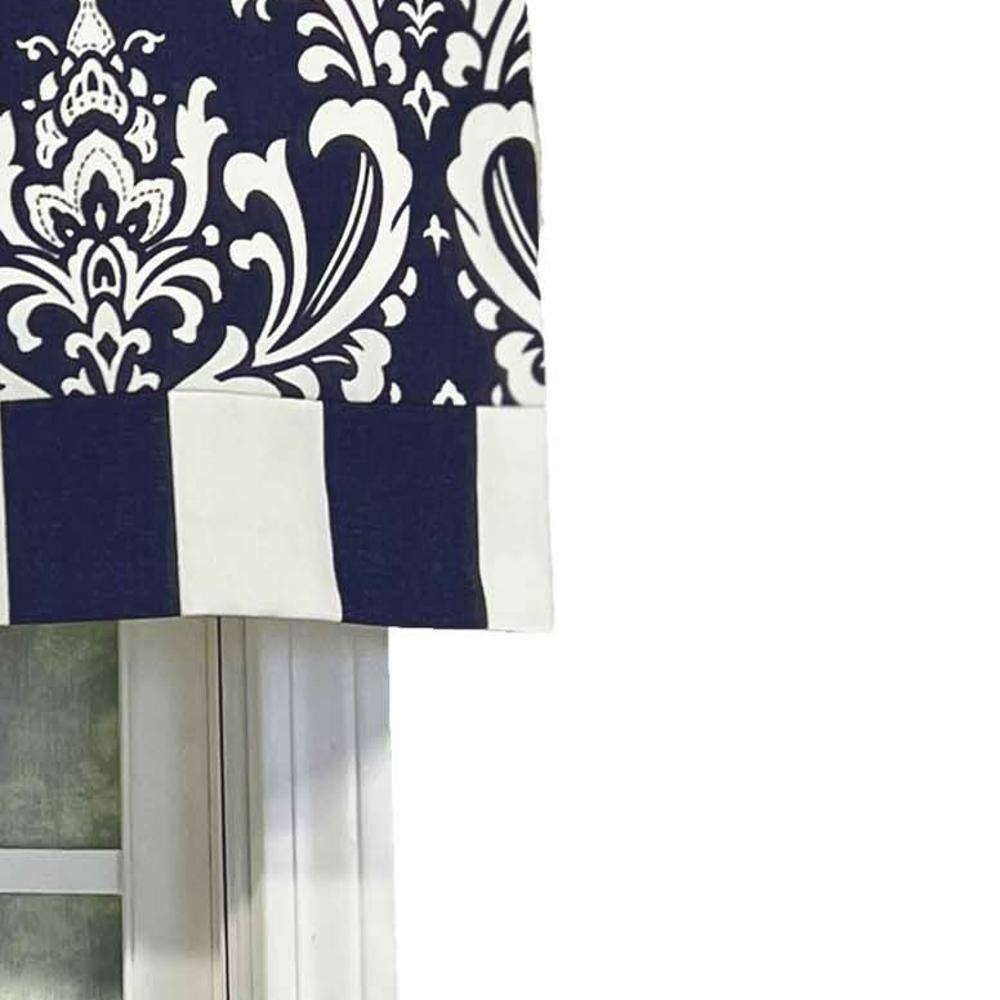 Left. RLF Home - RLF Home 70% Polyester 30% Cotton Ozbourne Style Banded 3" Rod Pocket Valance 50" x 16" Navy - Navy.