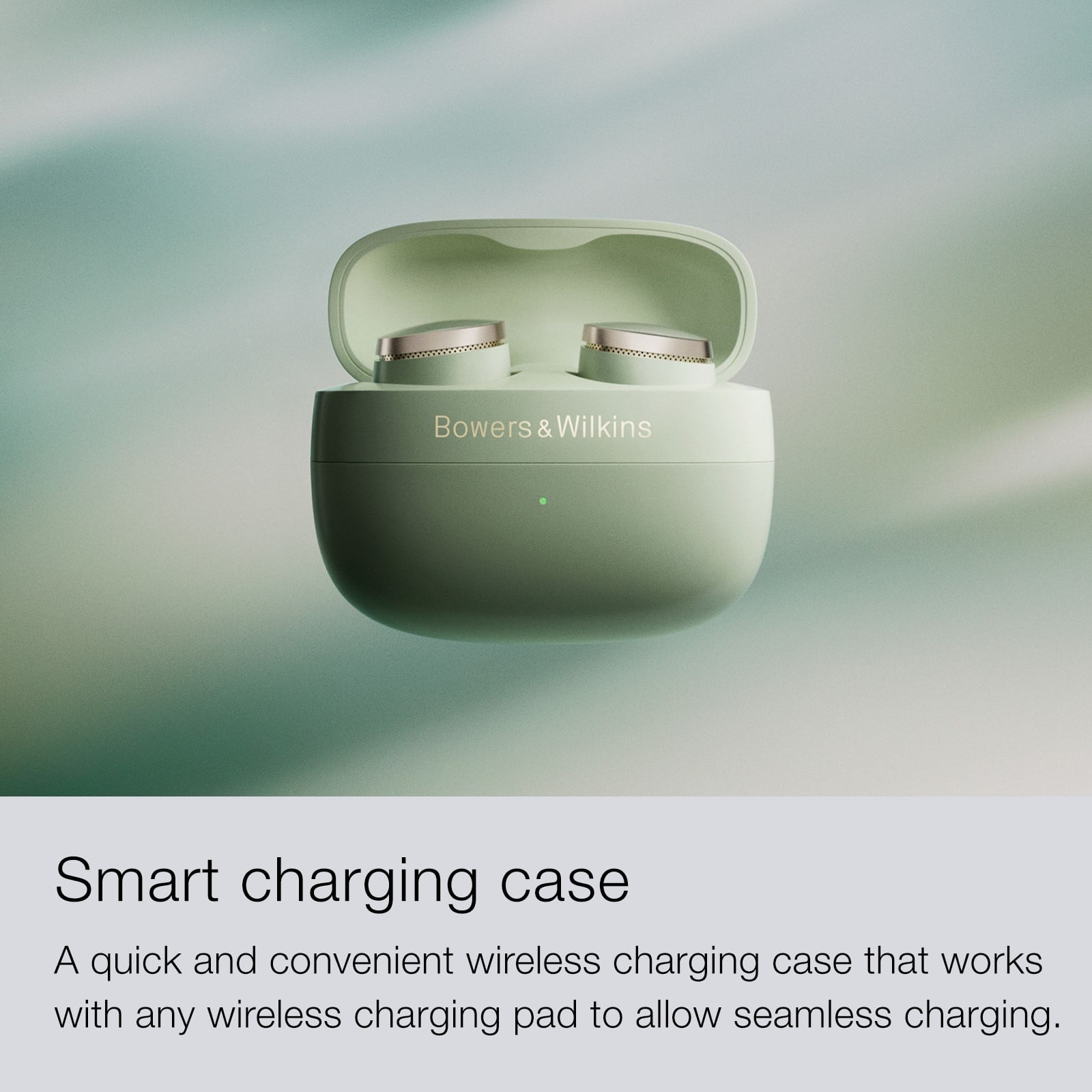 The text on the image reads: "Bowers & Wilkins Smart Charging Case."