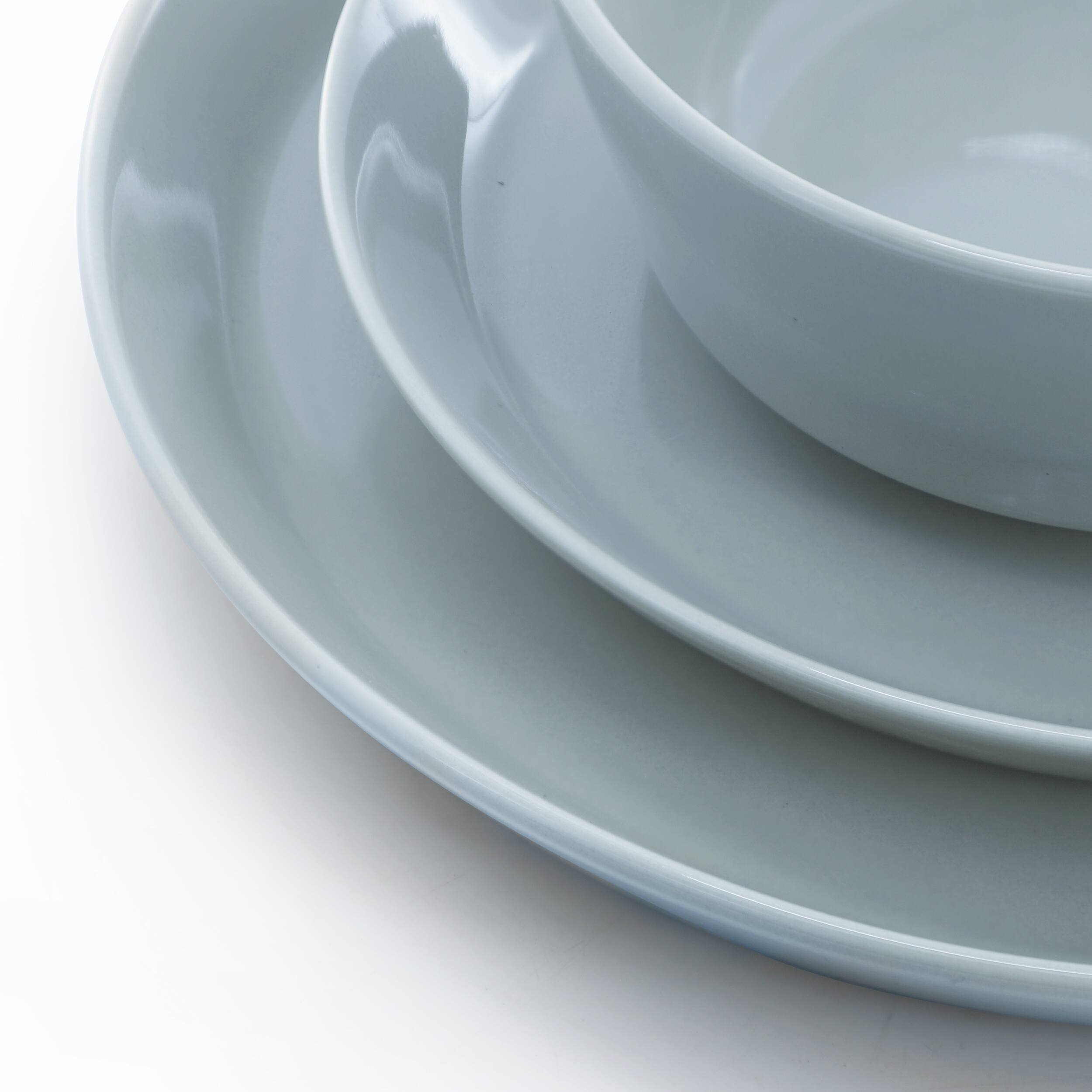 Back. Gibson - Gibson Elite Sunlit Mist 12 Piece Round Stoneware Dinnerware Set in Blue - Blue Floral.