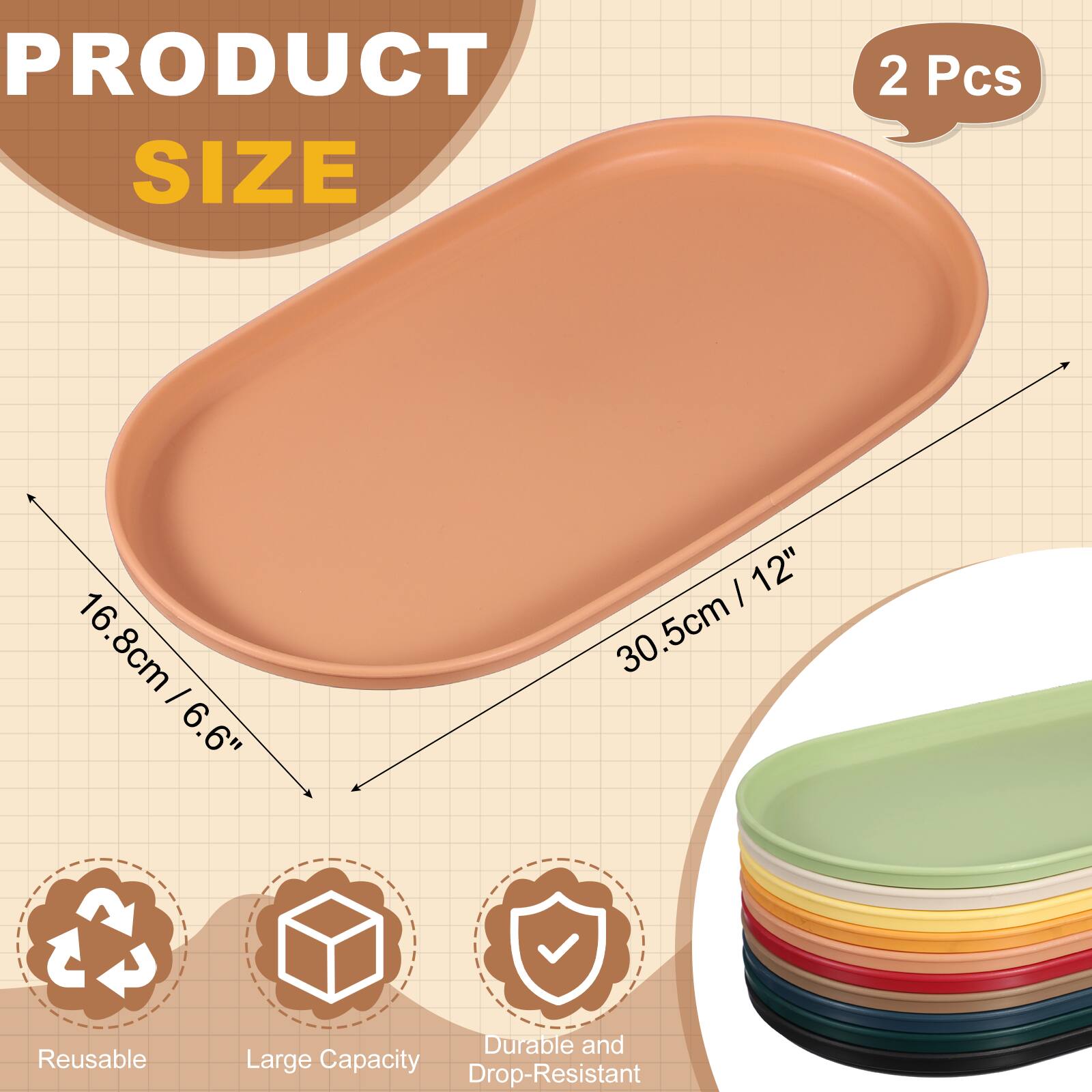 PRODUCT SIZE  
2 Pcs  
16.8cm / 6.6"  
30.5cm / 12"  

Reusable  
Durable and Large Capacity  
Drop-Resistant