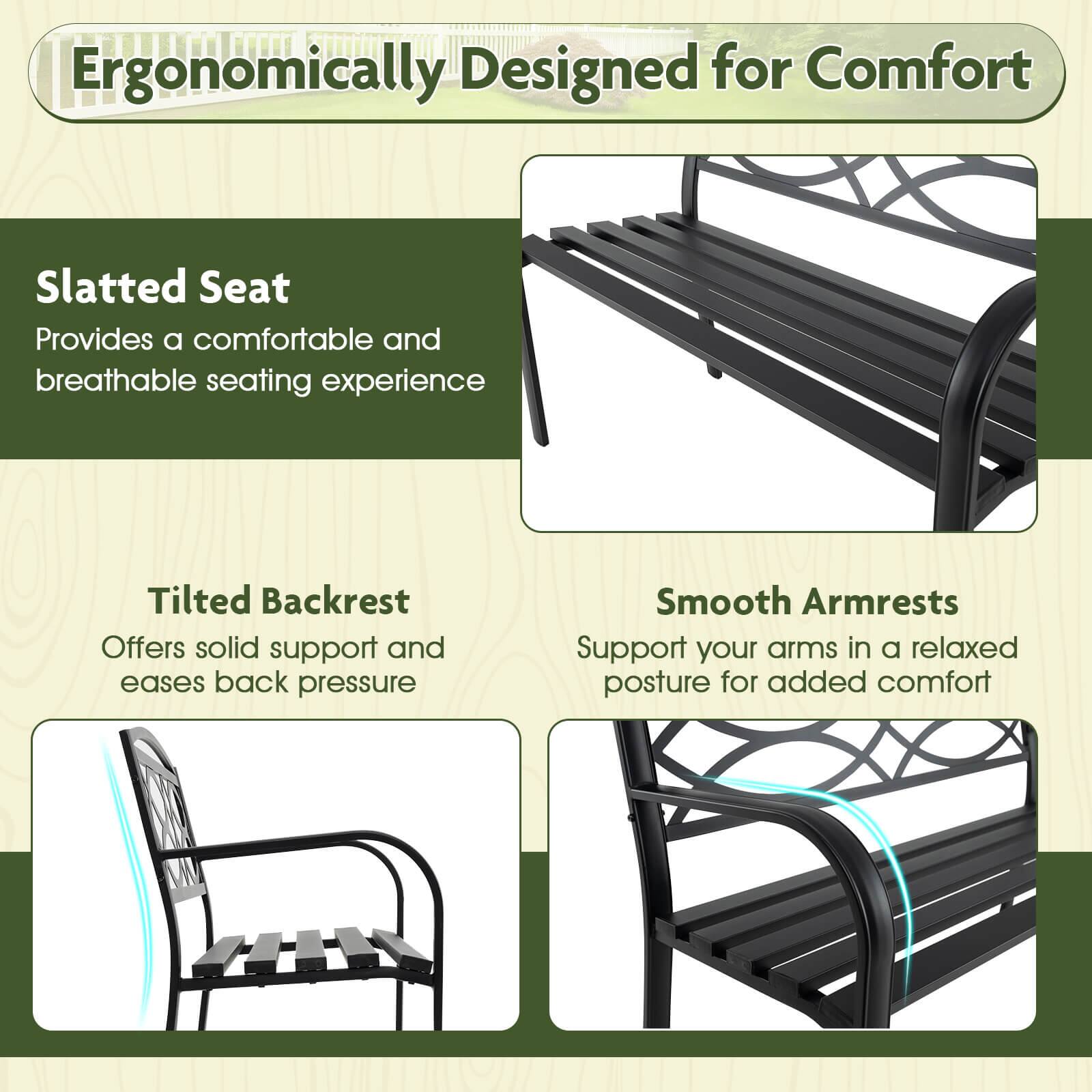 Ergonomically Designed for Comfort

Slatted Seat
Provides a comfortable and breathable seating experience

Tilted Backrest
Offers solid support and eases back pressure

Smooth Armrests
Support your arms in a relaxed posture for added comfort