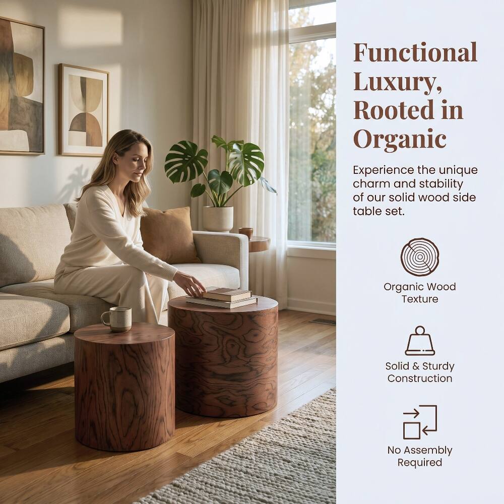 Functional Luxury, Rooted in Organic

Experience the unique charm and stability of our solid wood side table set.

- Organic Wood Texture
- Solid & Sturdy Construction
- No Assembly Required