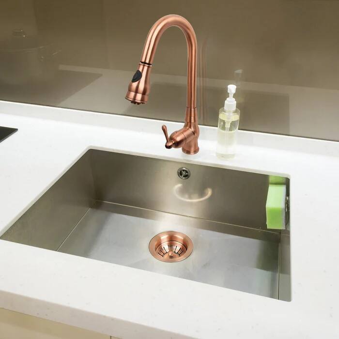 Alt View 3. Akicon - Akicon Solid Brass Kitchen Sink Strainer with Basket for 3-1/2 in. Standard Strainer Drain in Copper - Copper.