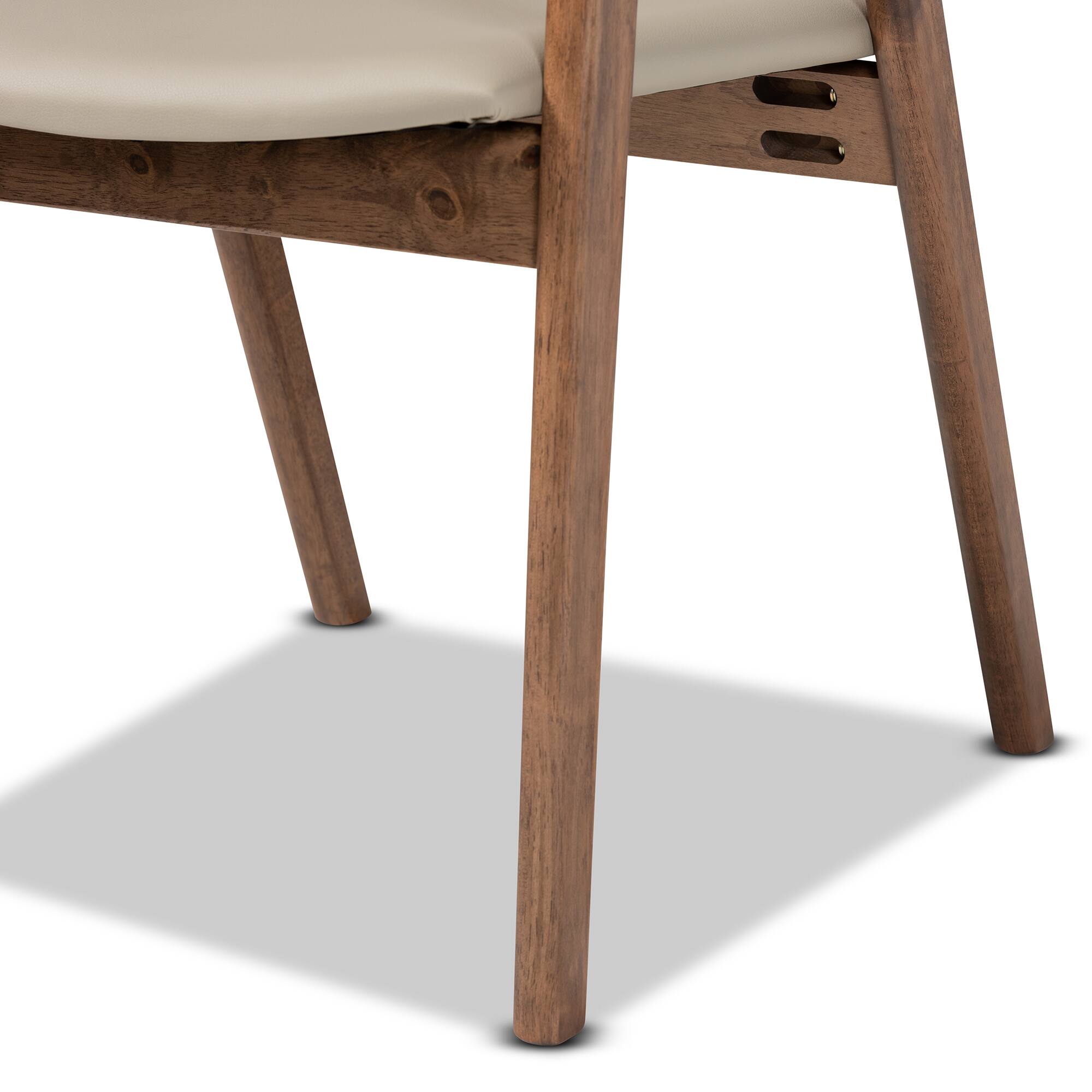 Alt View 2. Baxton Studio - Harland Mid Century Faux Leather Upholstered and Finished Wood 2-Piece Dining Chair Set - Grey/Walnut Brown.