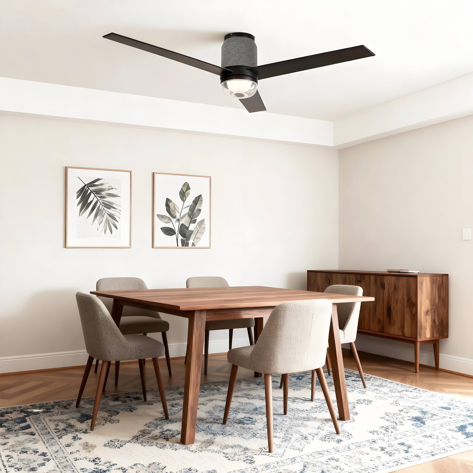 Alt View 7. Parrot Uncle - 52" Modern 6-speed RGB Smart Hugger Ceiling Fan with LED Light and Remote, App Control - Matte Black.