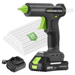 Unique Bargains - Cordless Hot Glue Gun, 20V 2000mAh Battery, 30pcs 11mm Glue Sticks, Heavy Duty, for Arts, Repair, Wood Working - Black