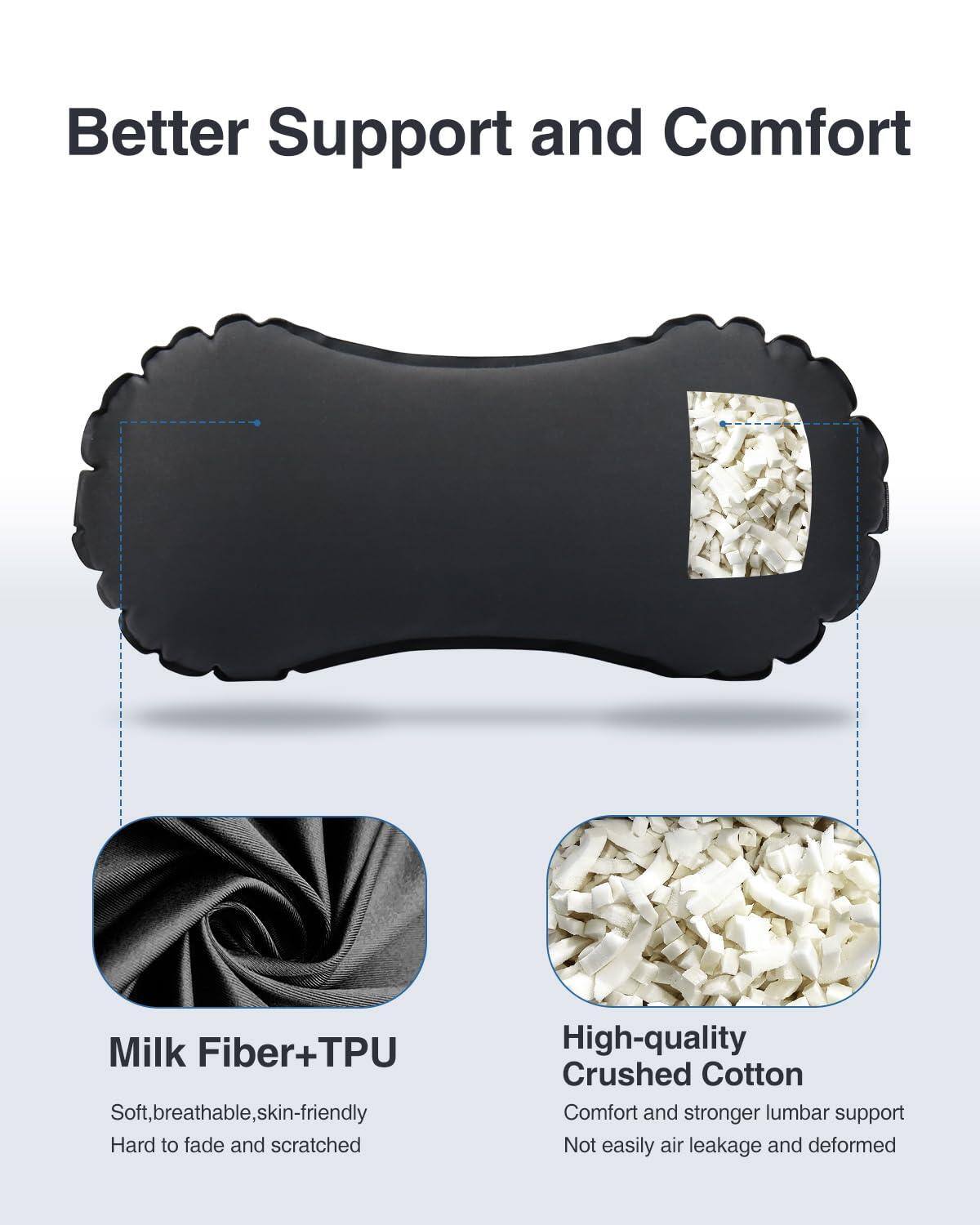Better Support and Comfort

Milk Fiber+TPU  
Soft, breathable, skin-friendly  
Hard to fade and scratched

High-quality Crushed Cotton  
Comfort and stronger lumbar support  
Not easily air leakage and deformed